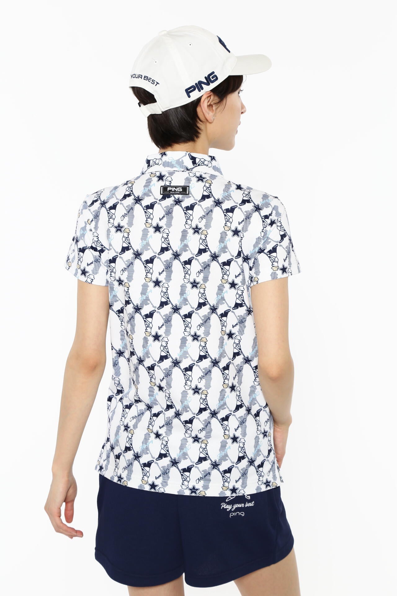 【PING APPAREL】Mr.PING総柄プリント半袖ポロシャツ <NATIVE> (LADIES)