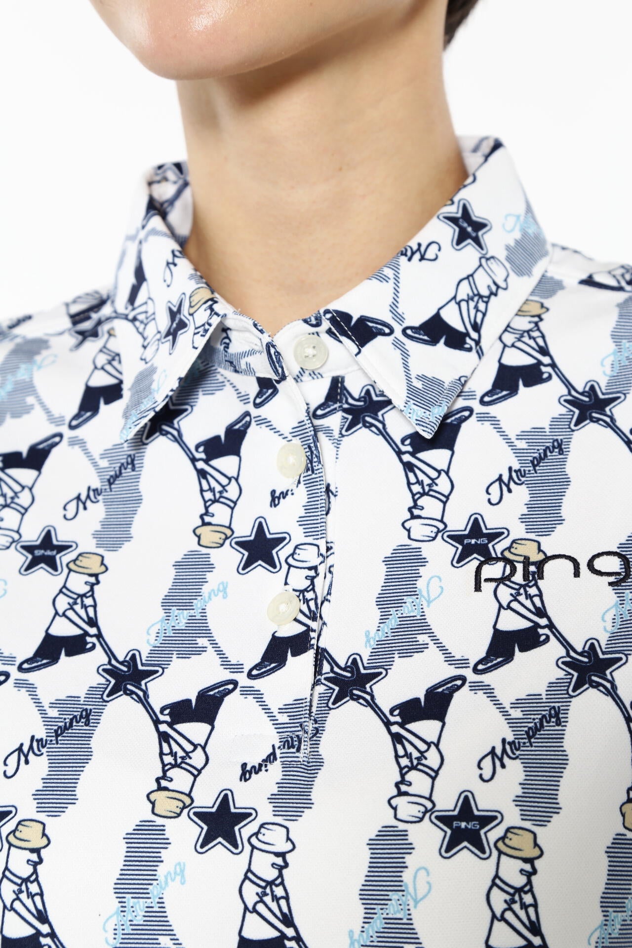 【PING APPAREL】Mr.PING総柄プリント半袖ポロシャツ <NATIVE> (LADIES)