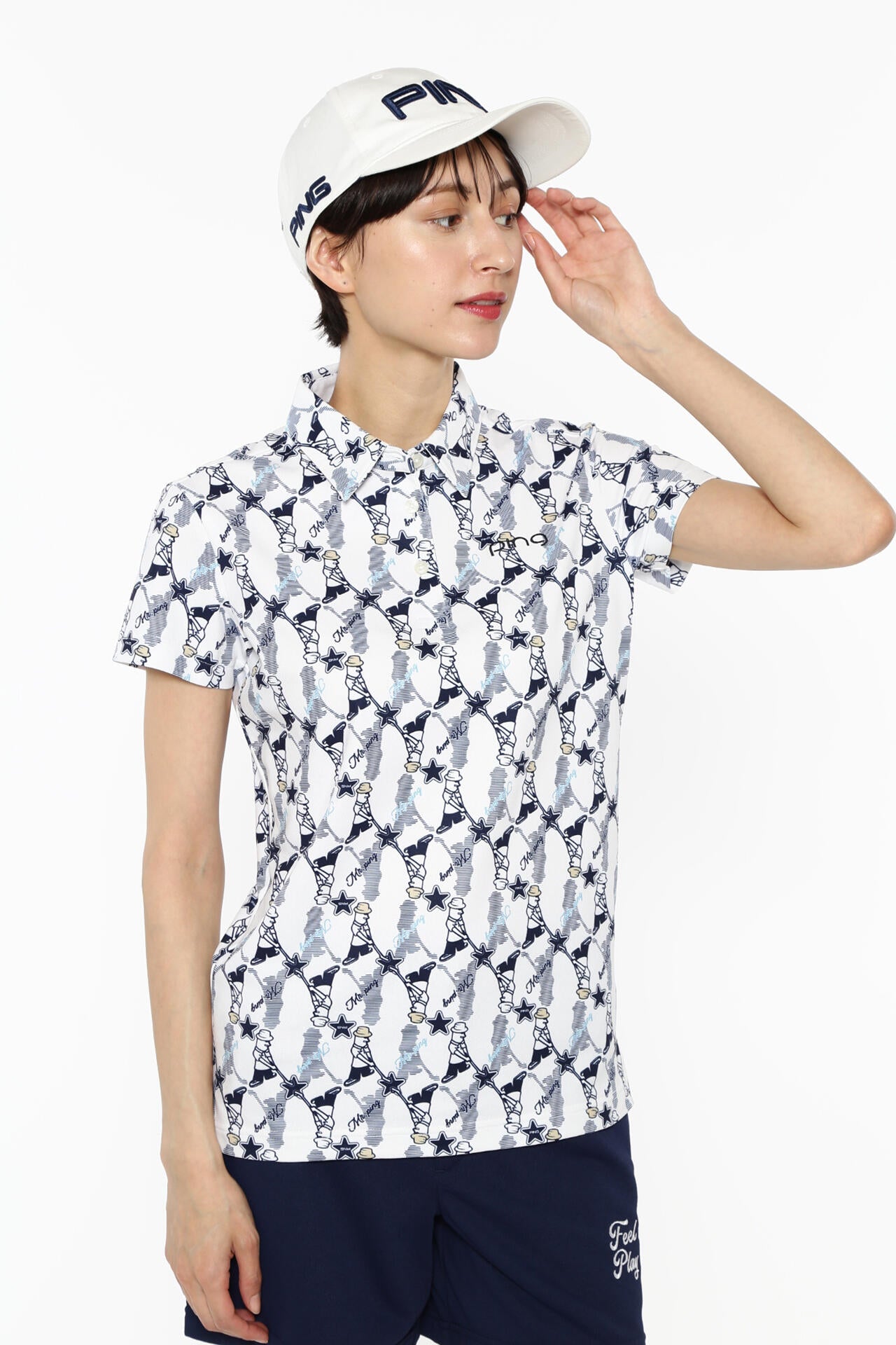 【PING APPAREL】Mr.PING総柄プリント半袖ポロシャツ <NATIVE> (LADIES)