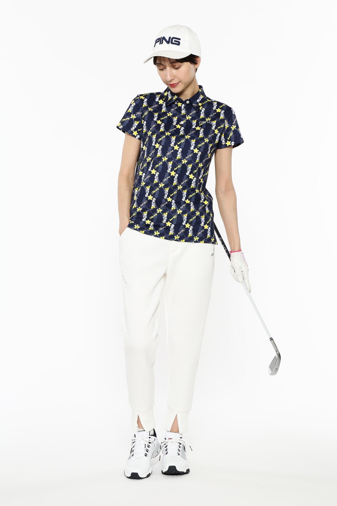 【PING APPAREL】Mr.PING総柄プリント半袖ポロシャツ <NATIVE> (LADIES)
