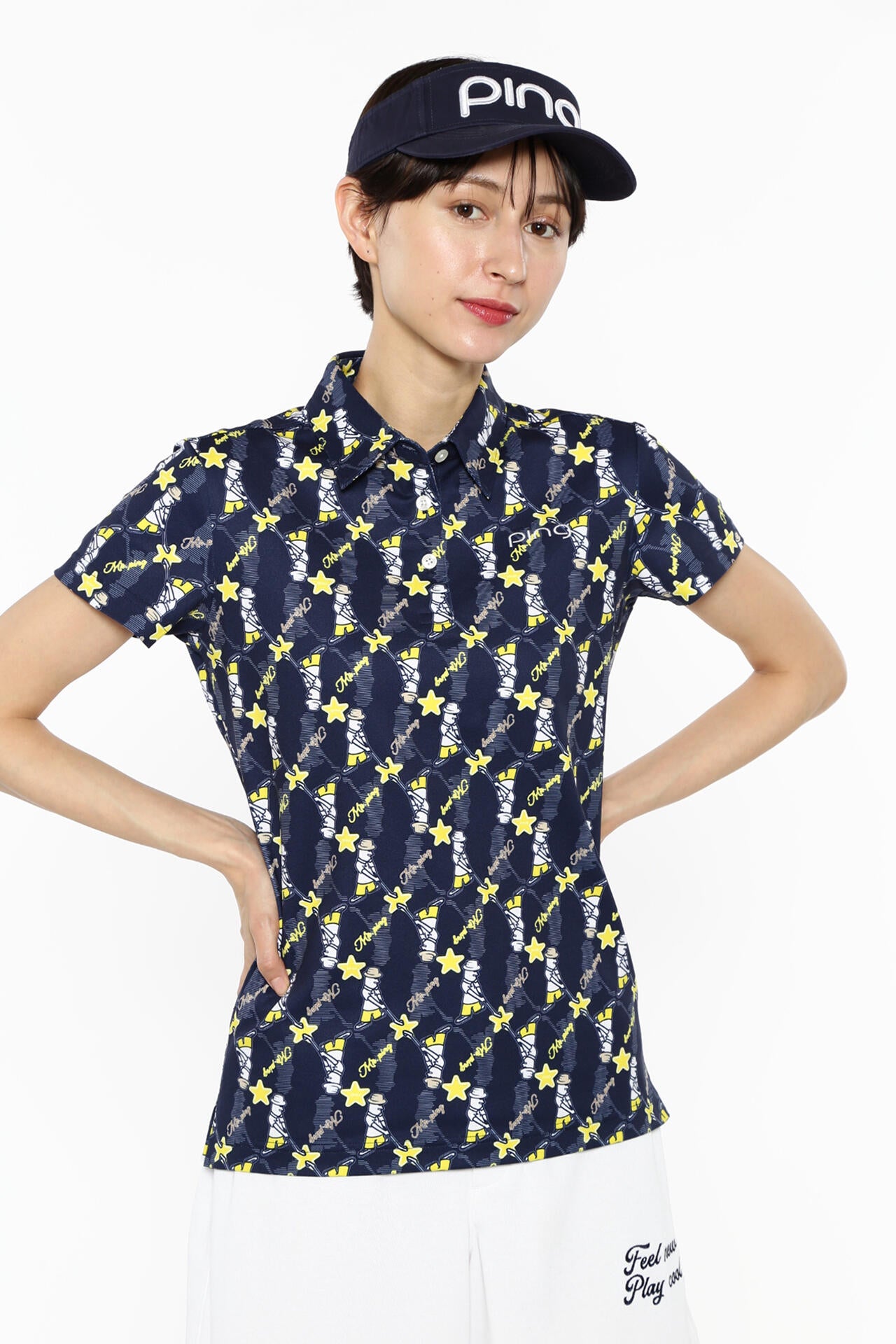 【PING APPAREL】Mr.PING総柄プリント半袖ポロシャツ <NATIVE> (LADIES)