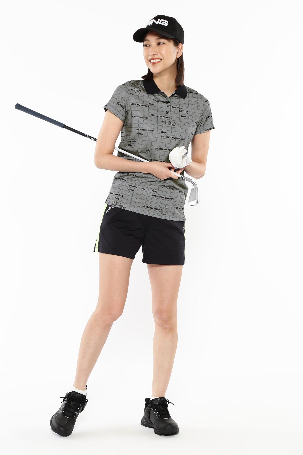【PING APPAREL】デジタルグリッド柄サラマックスUV半袖ポロシャツ <PERFORMANCE> (LADIES)