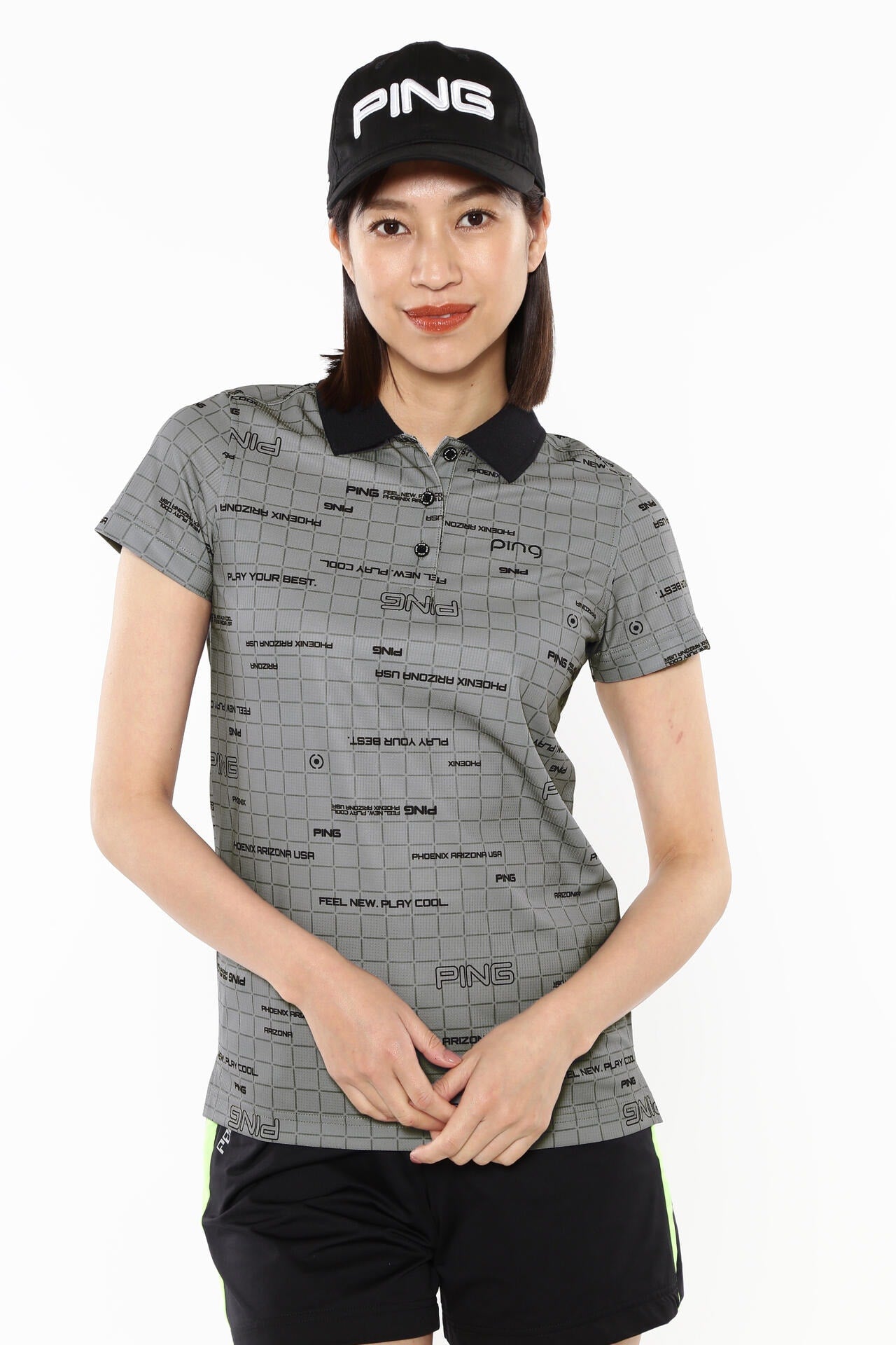 【PING APPAREL】デジタルグリッド柄サラマックスUV半袖ポロシャツ <PERFORMANCE> (LADIES)