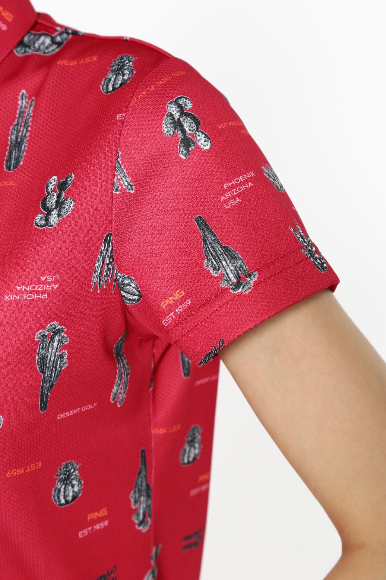 【PING APPAREL】サボテン柄 クイックドライ半袖ポロシャツ <NATIVE> (LADIES)