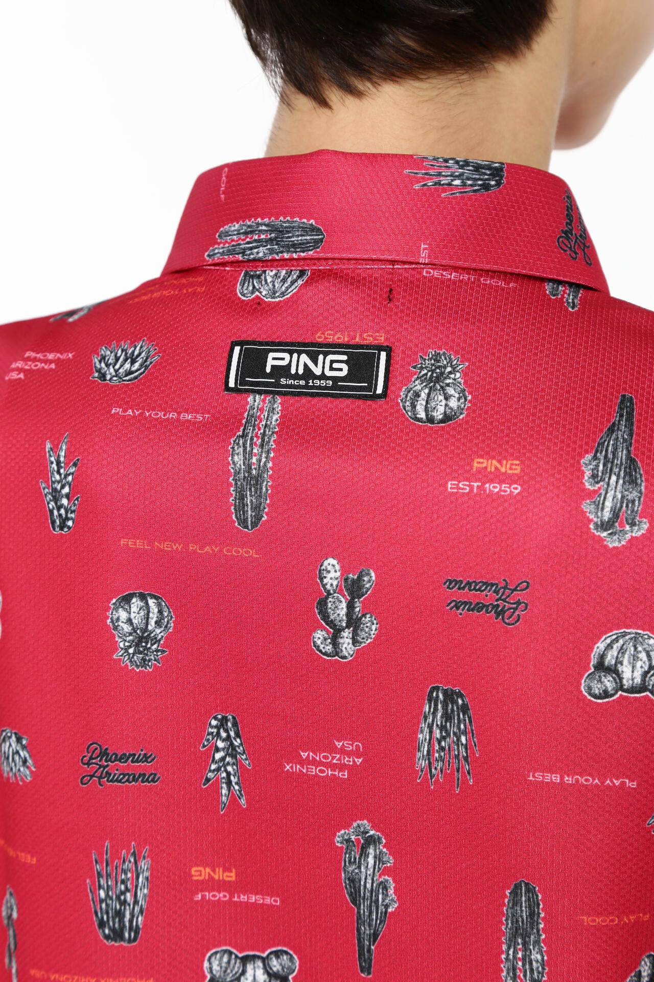 【PING APPAREL】サボテン柄 クイックドライ半袖ポロシャツ <NATIVE> (LADIES)