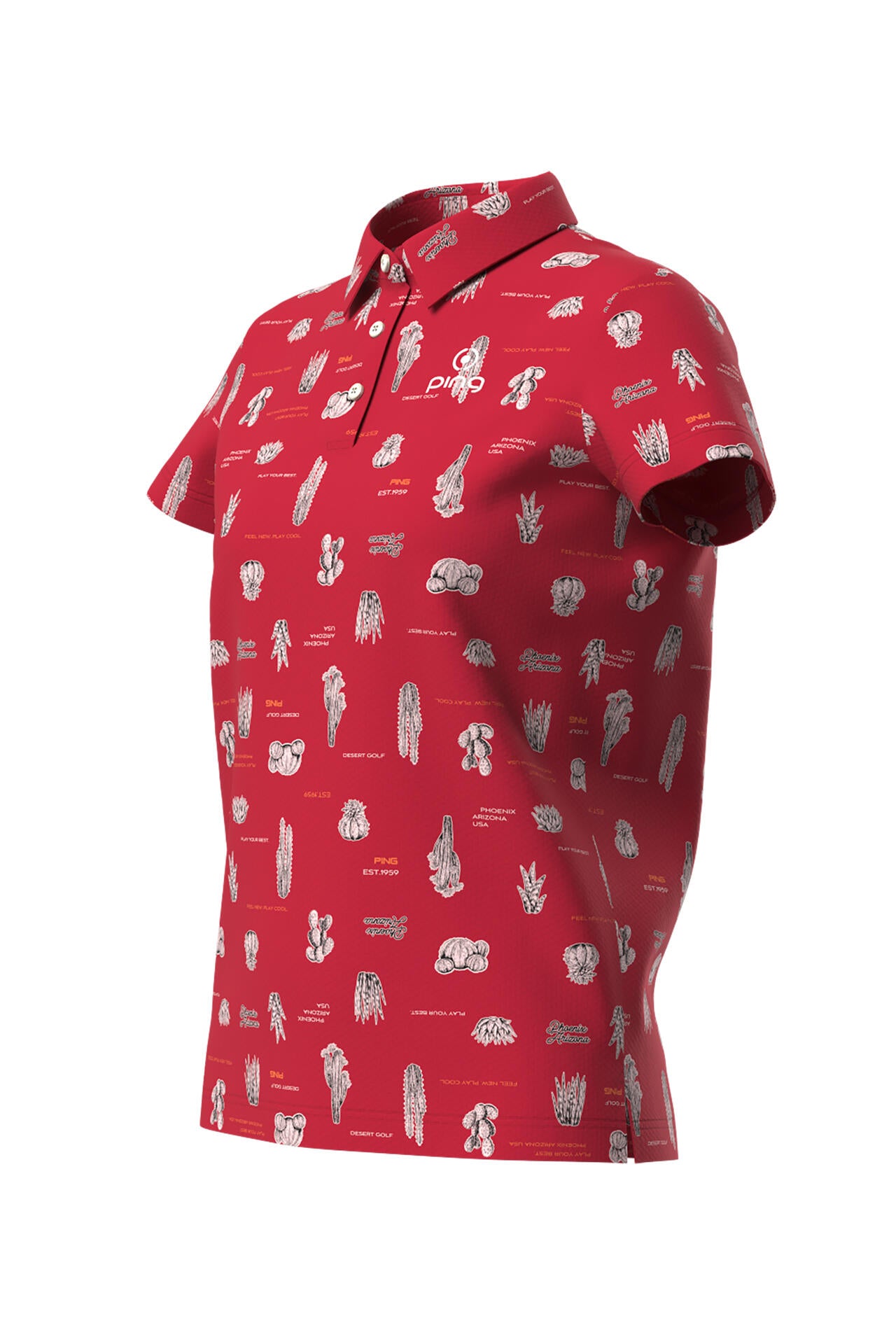 【PING APPAREL】サボテン柄 クイックドライ半袖ポロシャツ <NATIVE> (LADIES)