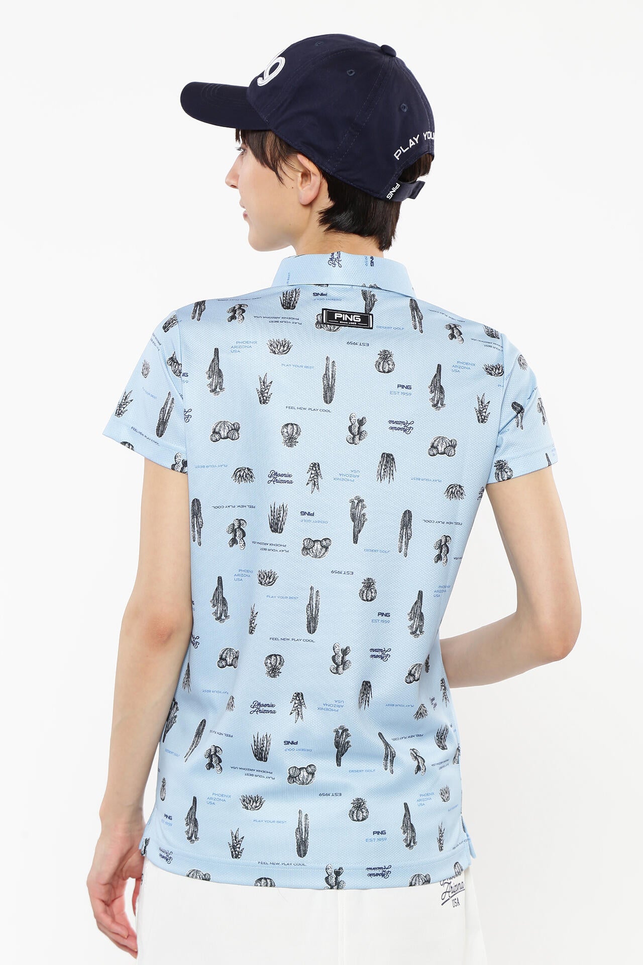【PING APPAREL】サボテン柄 クイックドライ半袖ポロシャツ <NATIVE> (LADIES)