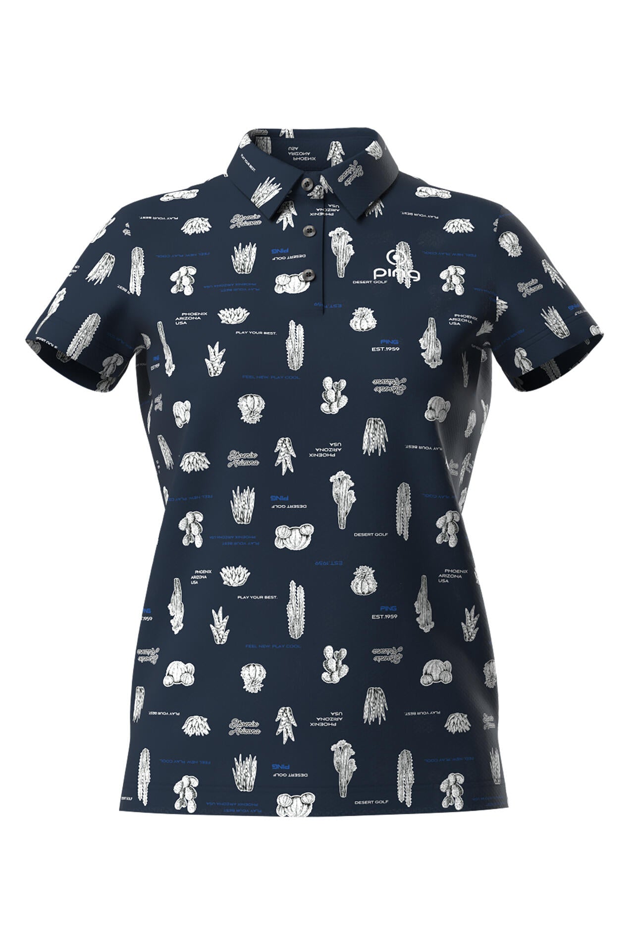 【PING APPAREL】サボテン柄 クイックドライ半袖ポロシャツ <NATIVE> (LADIES)