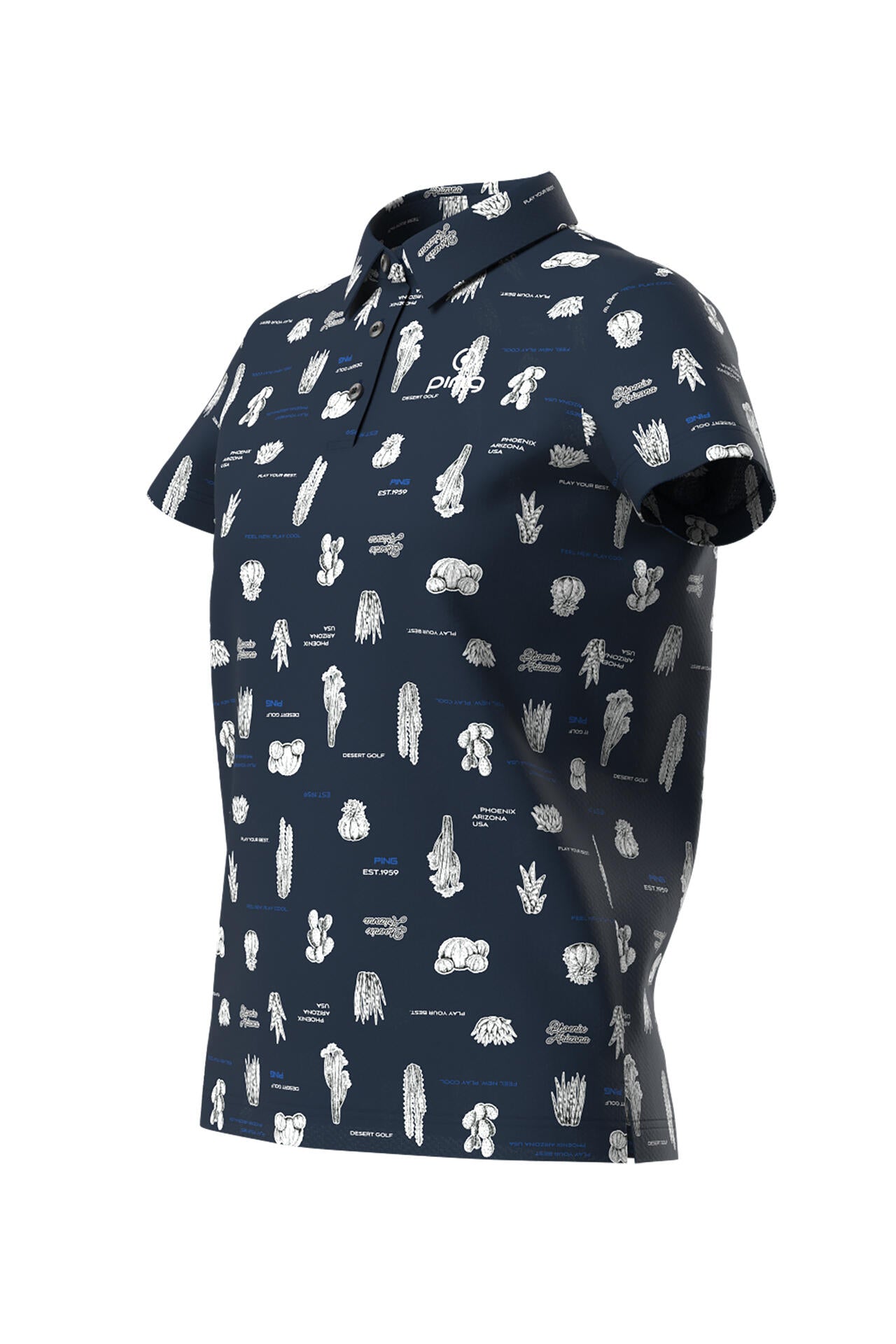【PING APPAREL】サボテン柄 クイックドライ半袖ポロシャツ <NATIVE> (LADIES)
