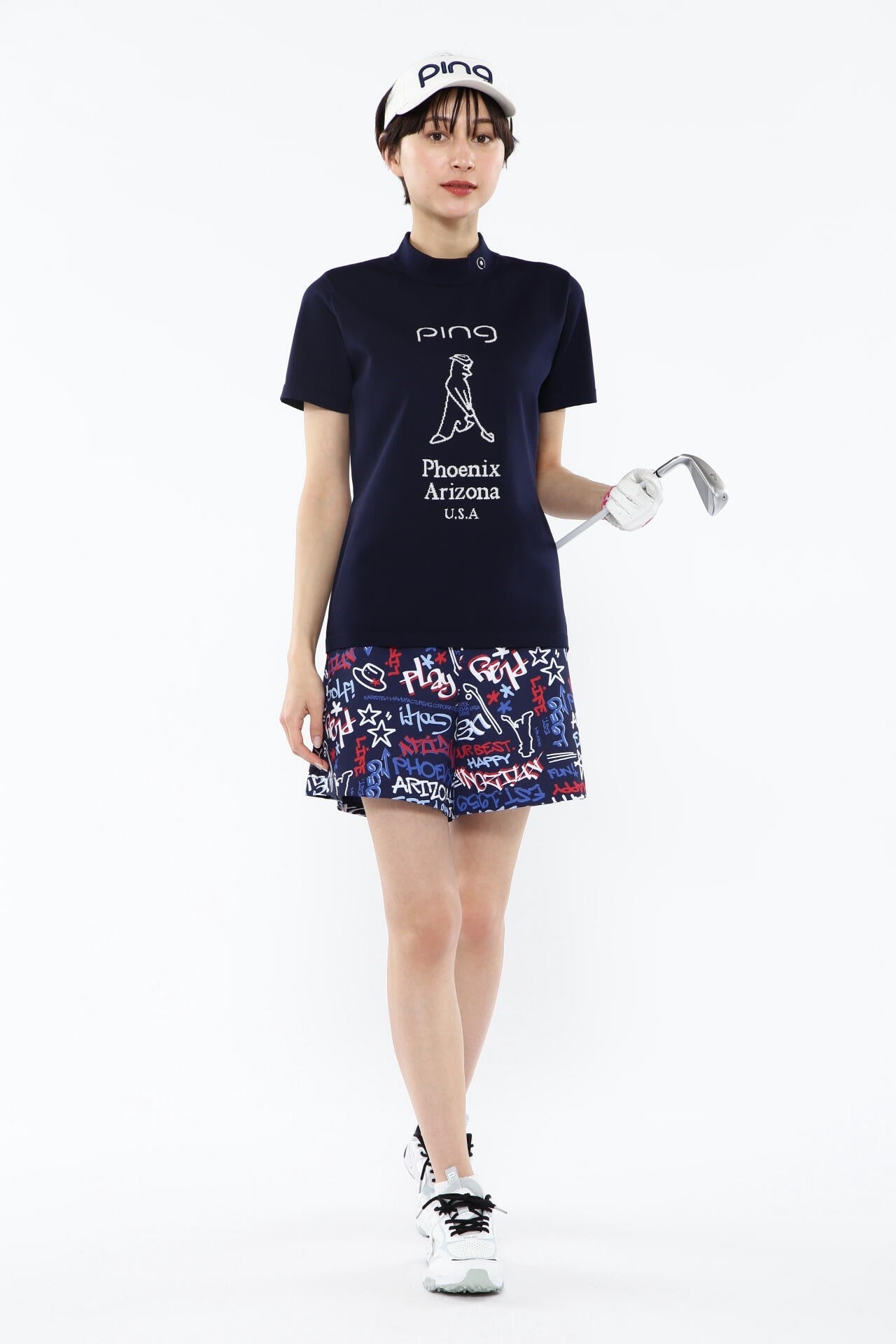 【PING APPAREL】Mr.PINGジャカード 半袖ハイネックニットプルオーバー <NATIVE> (LADIES)