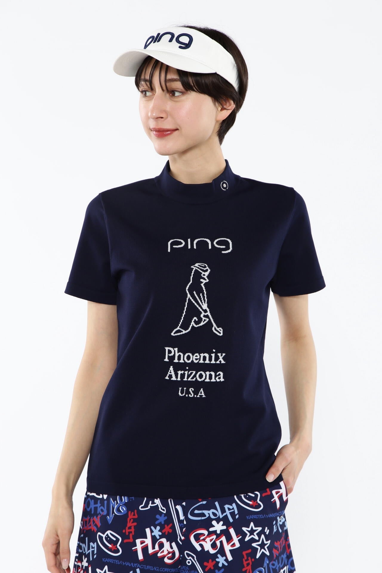 【PING APPAREL】Mr.PINGジャカード 半袖ハイネックニットプルオーバー <NATIVE> (LADIES)