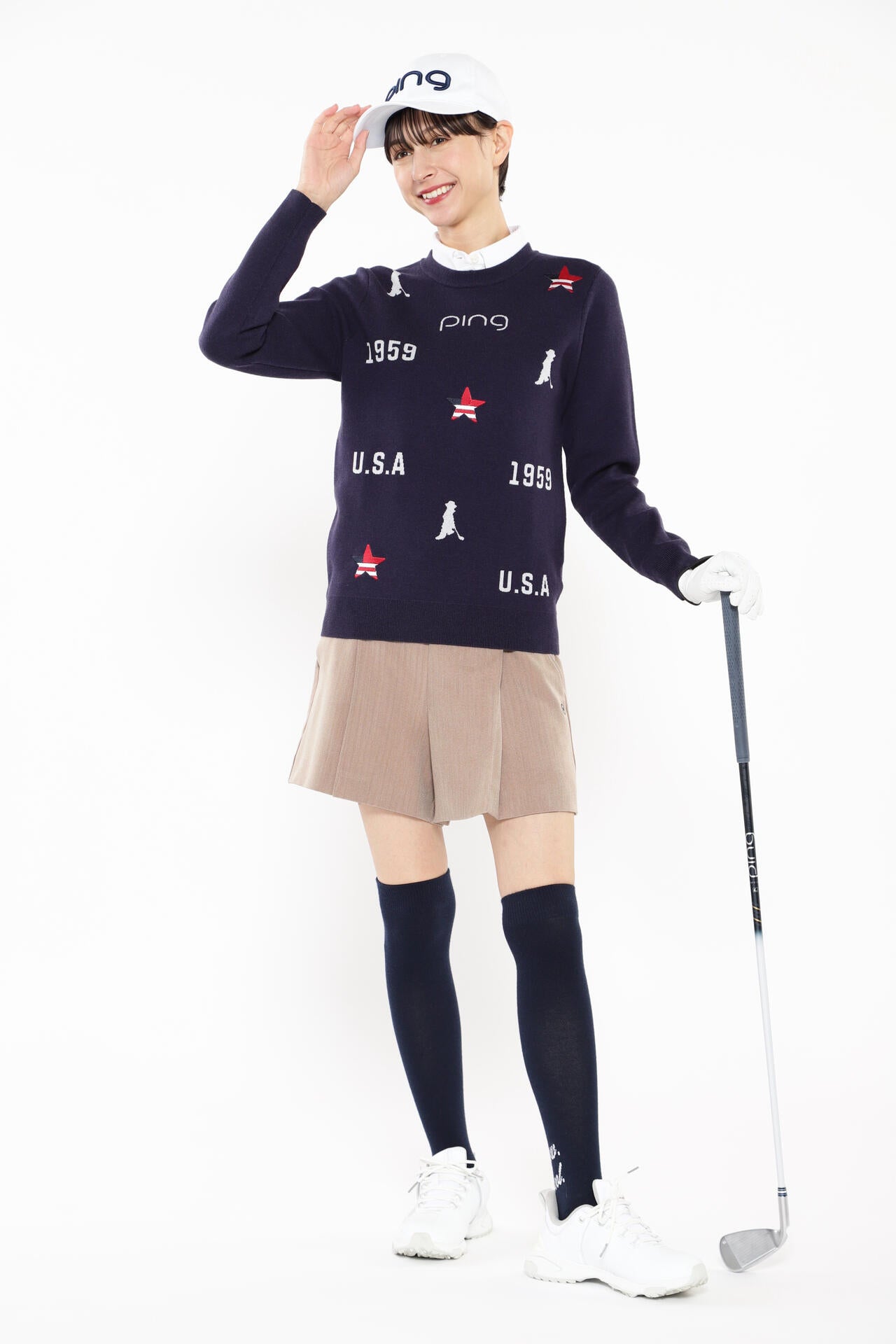 【PING APPAREL】ヘリンボーン全方向ストレッチストレッチ総裏仕立てショートパンツ <NATIVE> (LADIES)