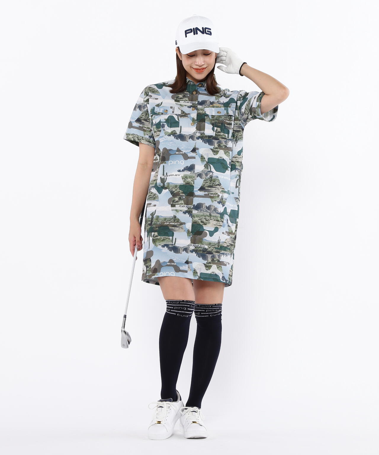 【PING APPAREL】全方向ストレッチサッカー半袖ワンピース <LADIES LINE><NATIVE> (LADIES)