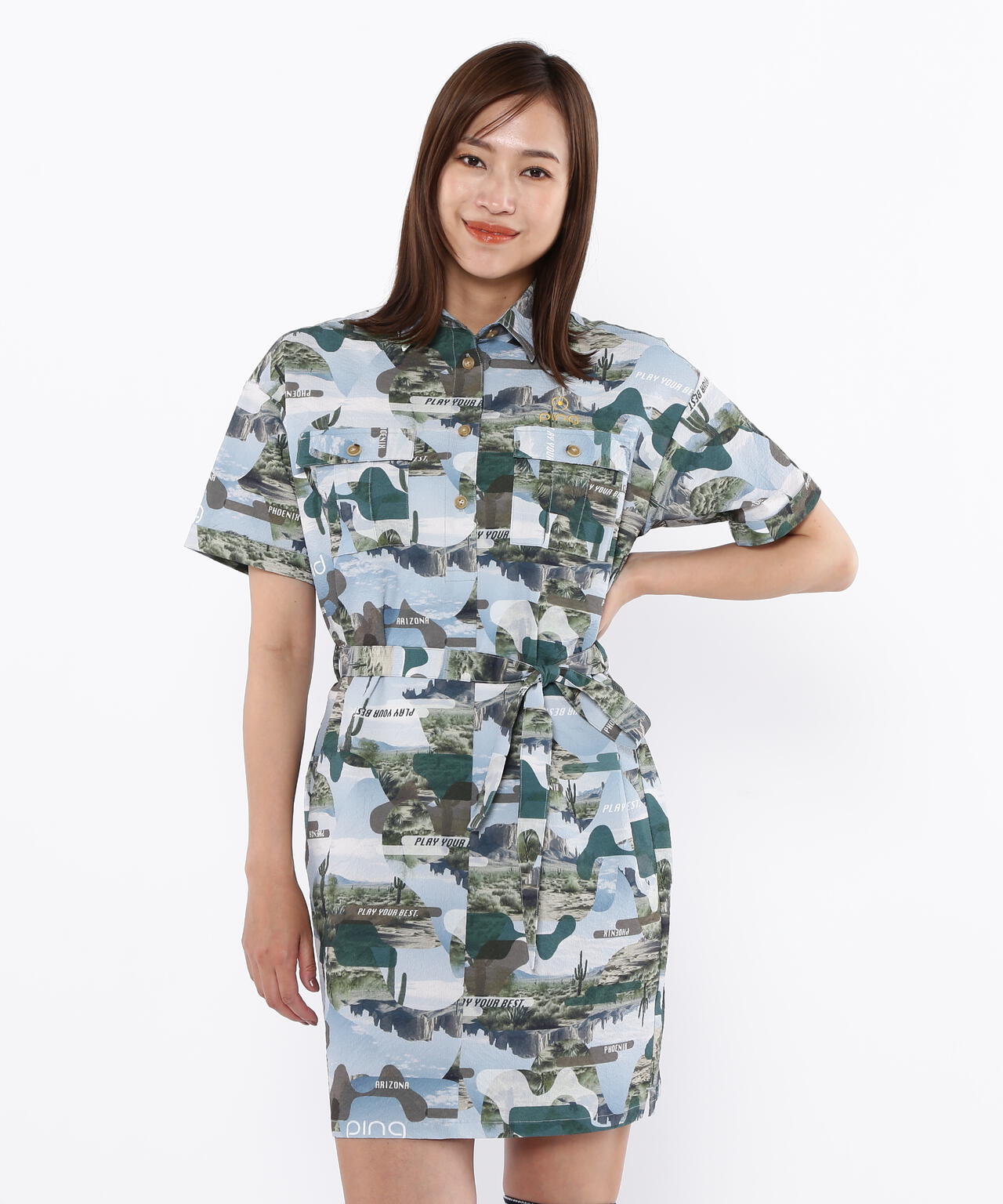 【PING APPAREL】全方向ストレッチサッカー半袖ワンピース <LADIES LINE><NATIVE> (LADIES)