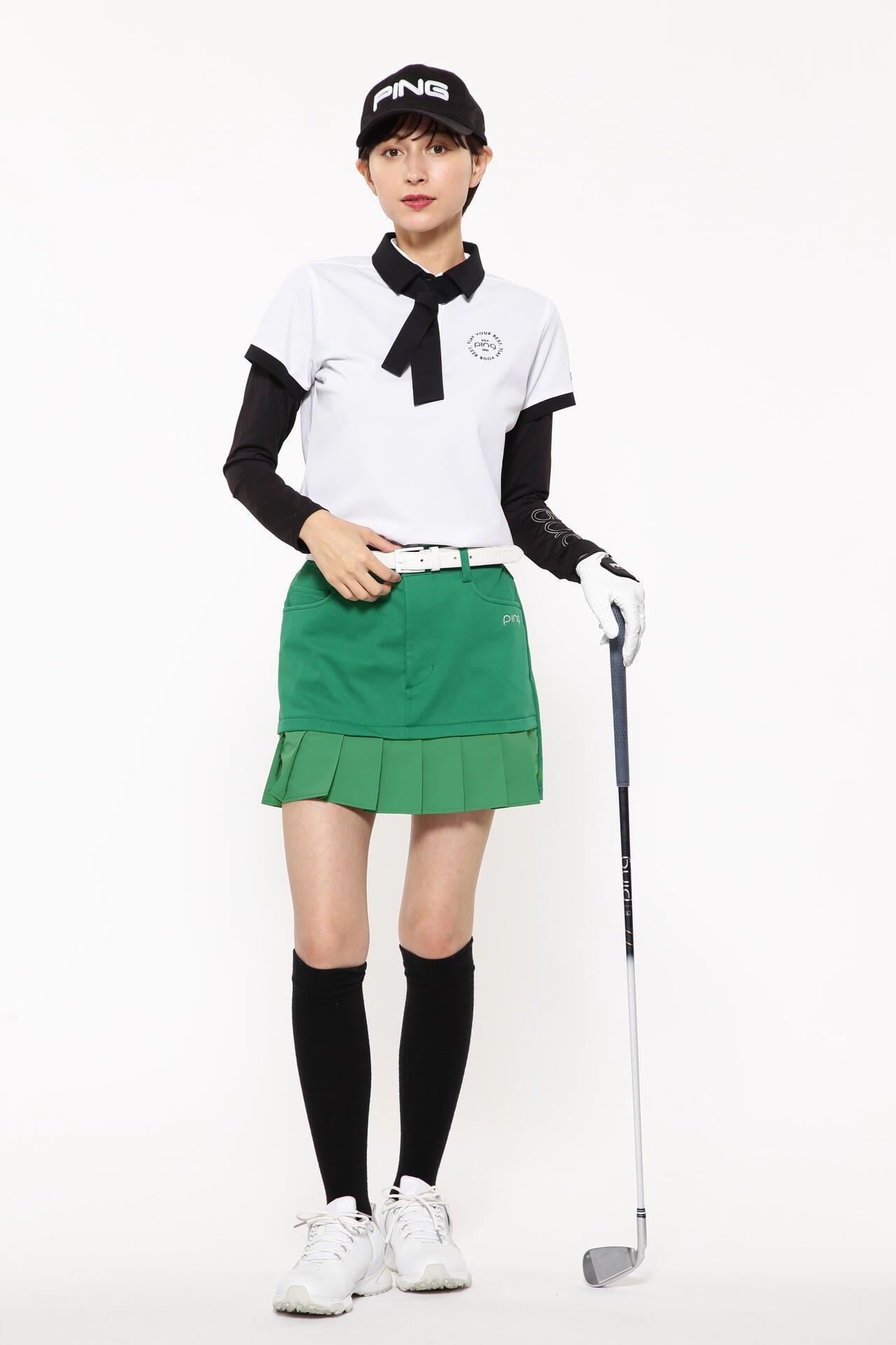 【PING APPAREL】フェイクレイヤードプリーツスカート <LADIES LINE><NATIVE> (LADIES)