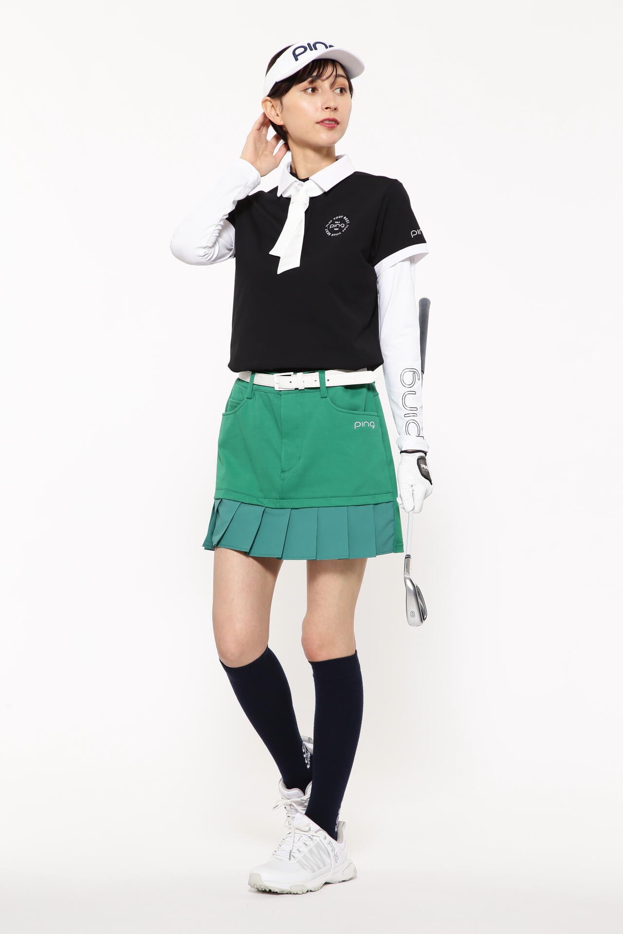 【PING APPAREL】カノコポロ 天竺インナー ネクタイ付きレイヤードツインセット <LADIES LINE> (LADIES)
