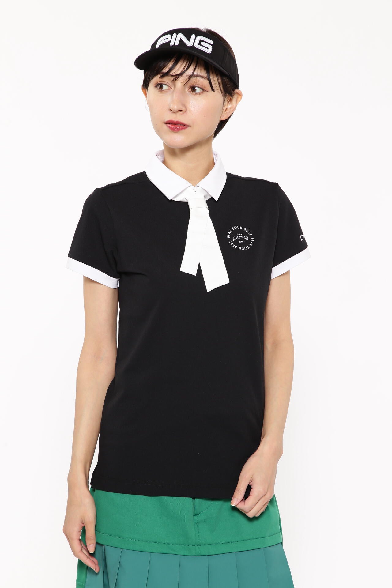【PING APPAREL】カノコポロ 天竺インナー ネクタイ付きレイヤードツインセット <LADIES LINE> (LADIES)