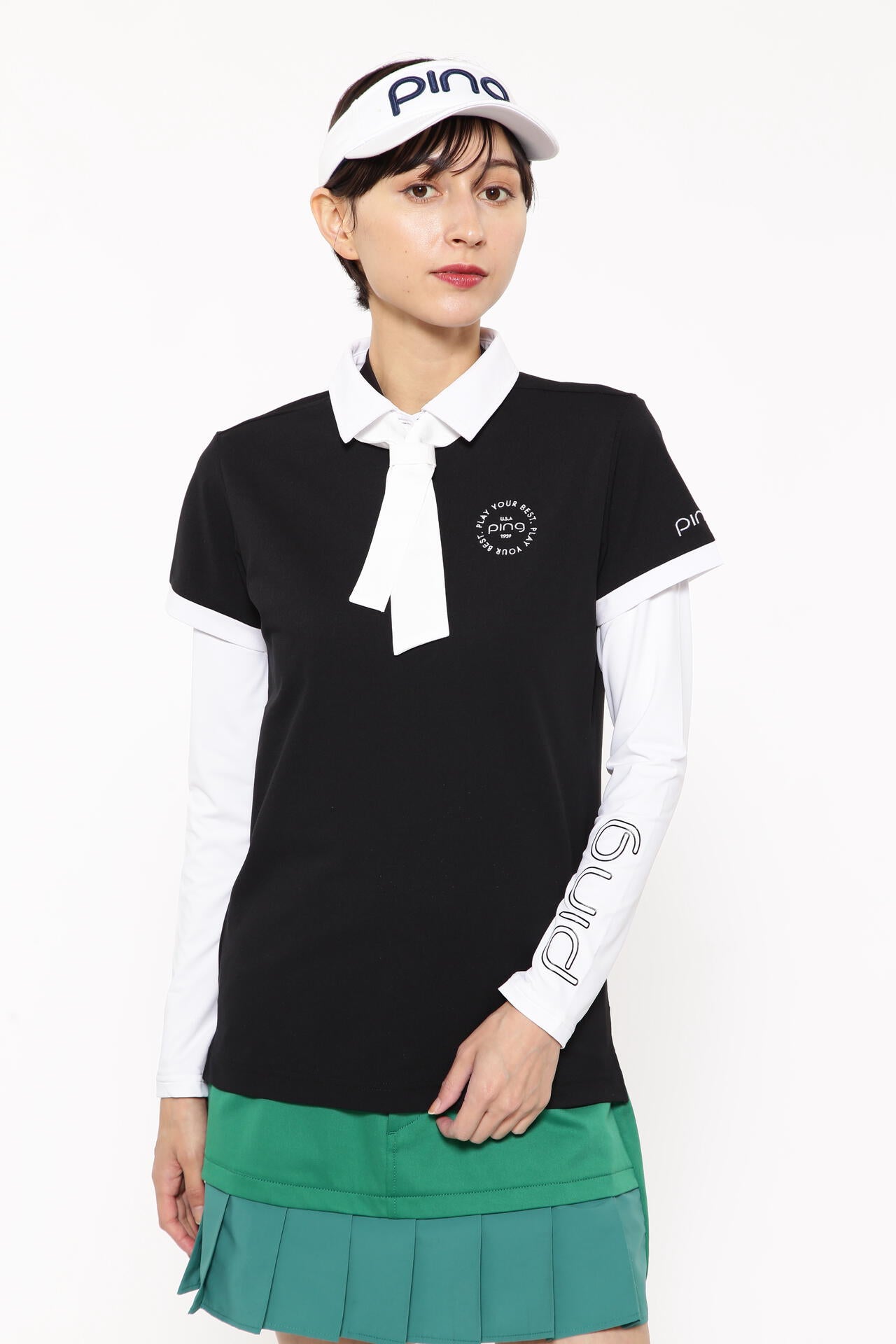 【PING APPAREL】カノコポロ 天竺インナー ネクタイ付きレイヤードツインセット <LADIES LINE> (LADIES)