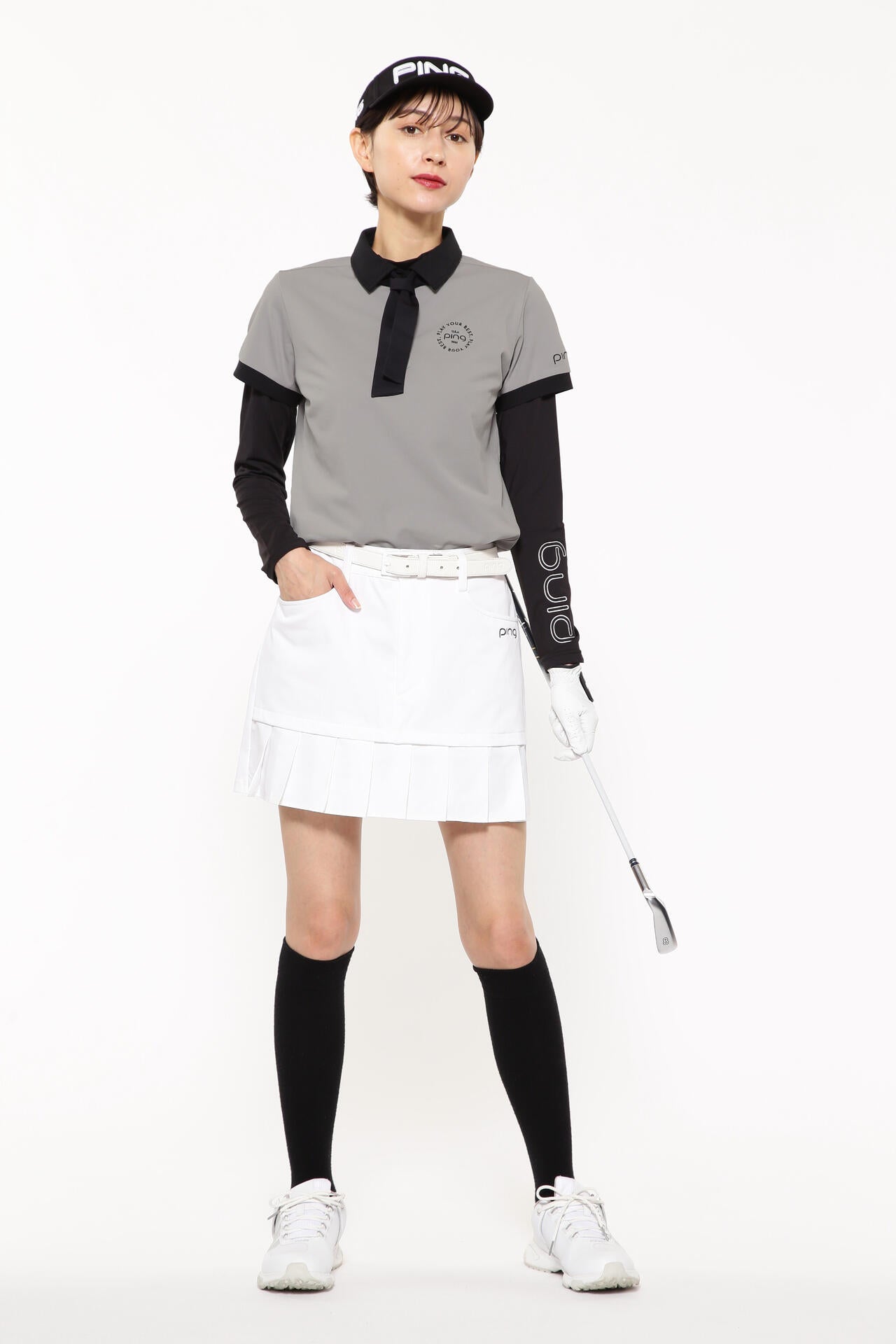 【PING APPAREL】カノコポロ 天竺インナー ネクタイ付きレイヤードツインセット <LADIES LINE> (LADIES)