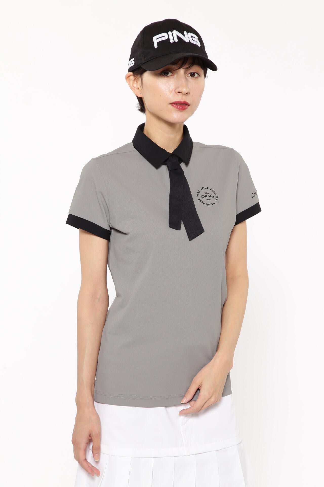 【PING APPAREL】カノコポロ 天竺インナー ネクタイ付きレイヤードツインセット <LADIES LINE> (LADIES)