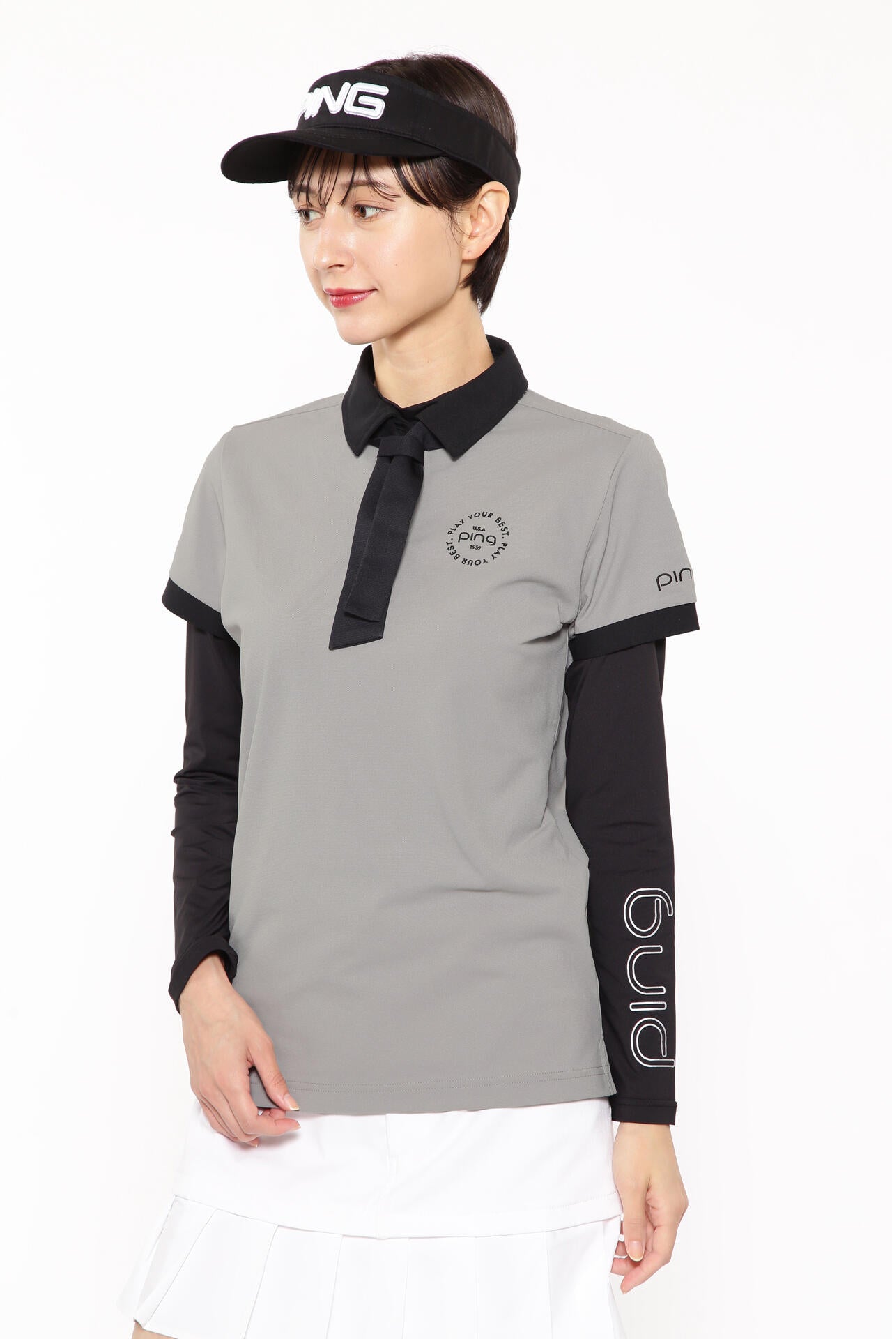 【PING APPAREL】カノコポロ 天竺インナー ネクタイ付きレイヤードツインセット <LADIES LINE> (LADIES)