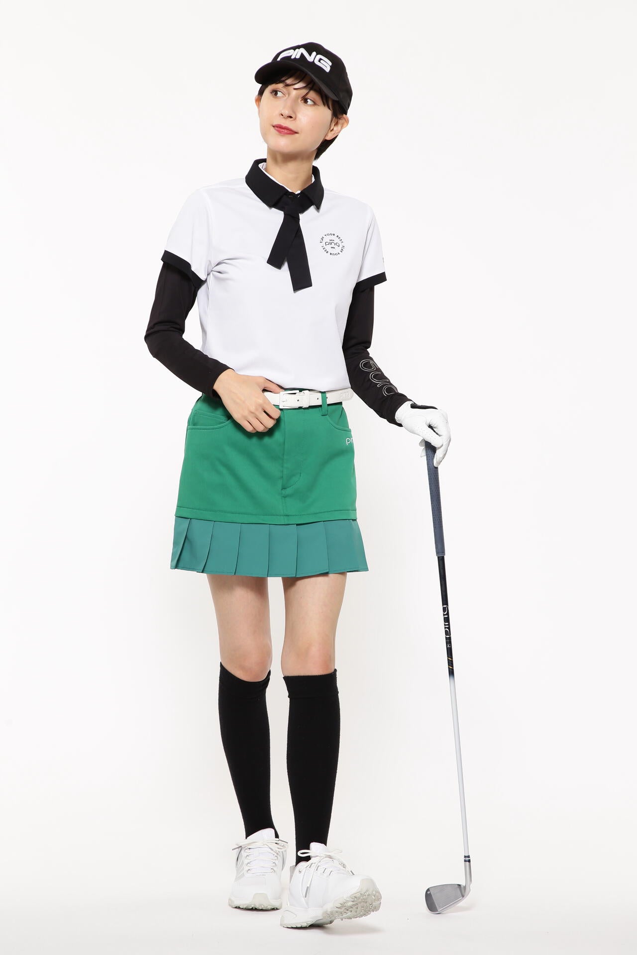 【PING APPAREL】カノコポロ 天竺インナー ネクタイ付きレイヤードツインセット <LADIES LINE> (LADIES)