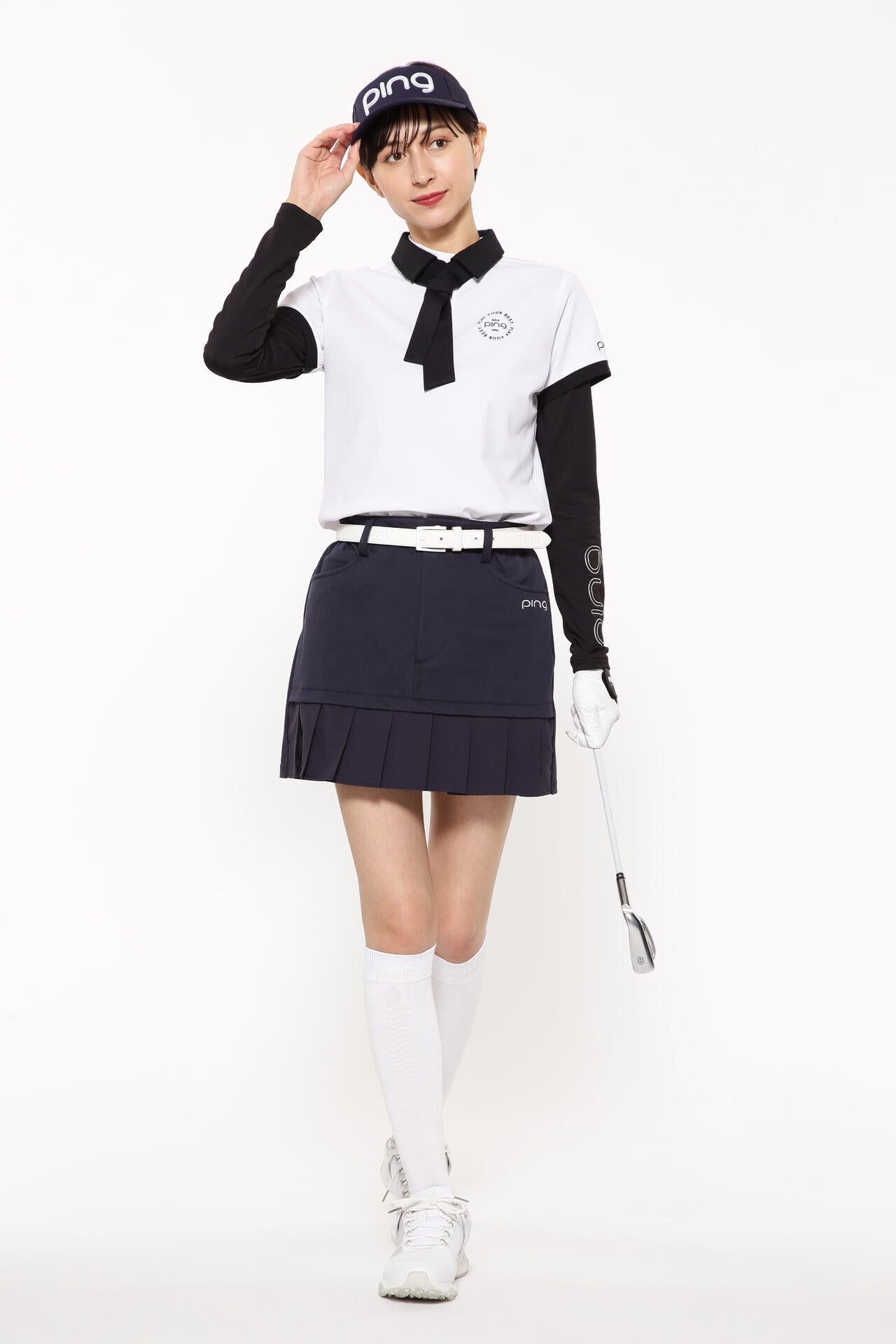 【PING APPAREL】カノコポロ 天竺インナー ネクタイ付きレイヤードツインセット <LADIES LINE> (LADIES)