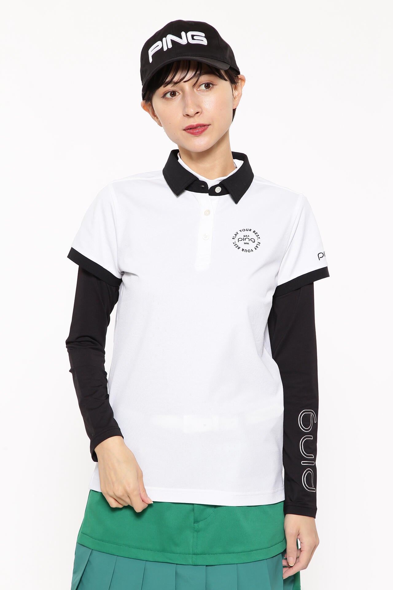 【PING APPAREL】カノコポロ 天竺インナー ネクタイ付きレイヤードツインセット <LADIES LINE> (LADIES)