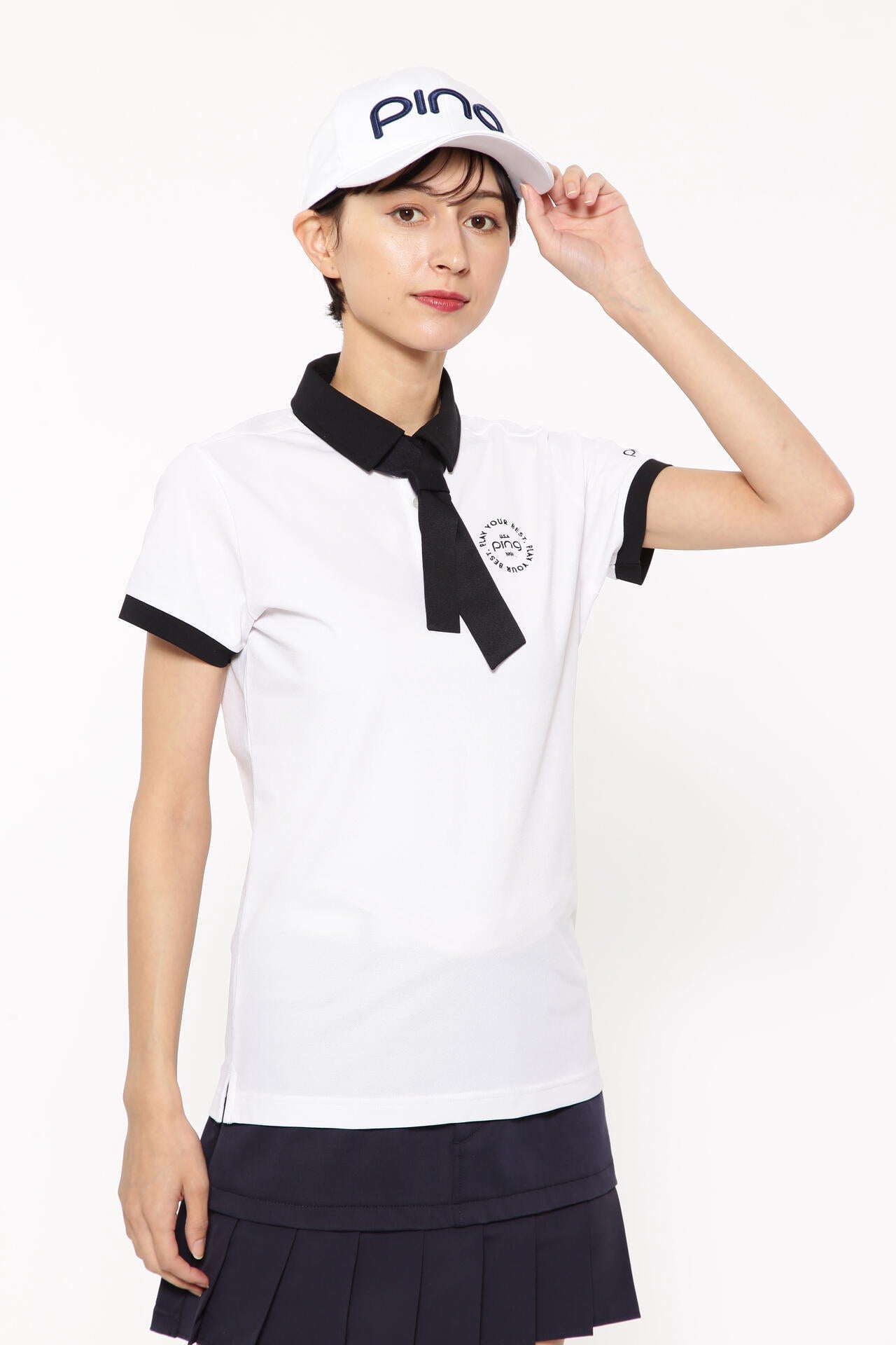 【PING APPAREL】カノコポロ 天竺インナー ネクタイ付きレイヤードツインセット <LADIES LINE> (LADIES)