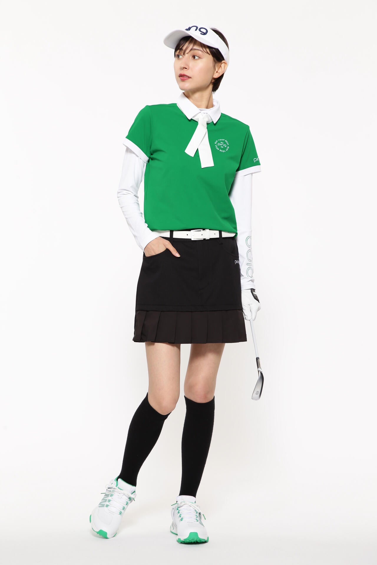 【PING APPAREL】カノコポロ 天竺インナー ネクタイ付きレイヤードツインセット <LADIES LINE> (LADIES)