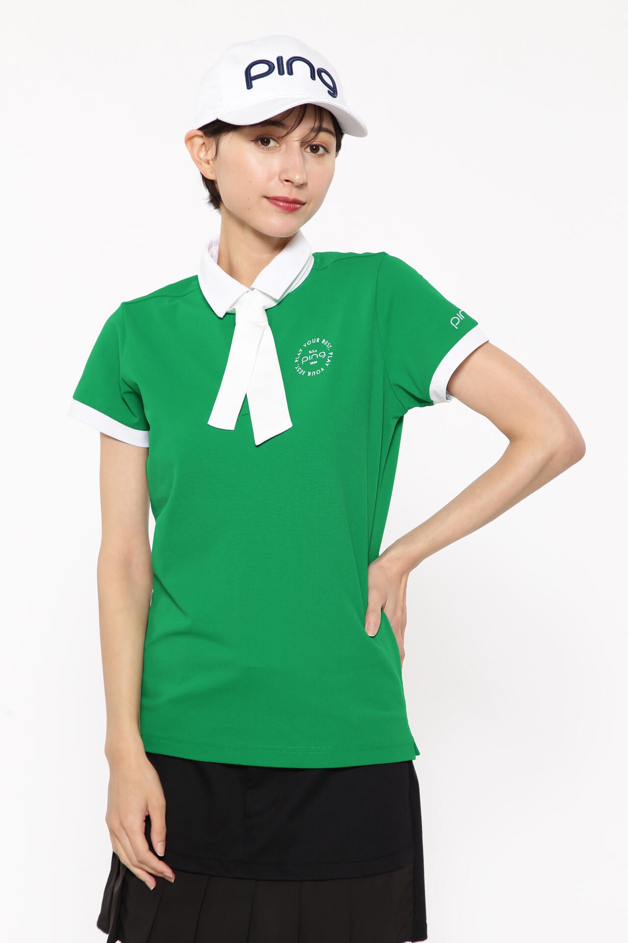 【PING APPAREL】カノコポロ 天竺インナー ネクタイ付きレイヤードツインセット <LADIES LINE> (LADIES)