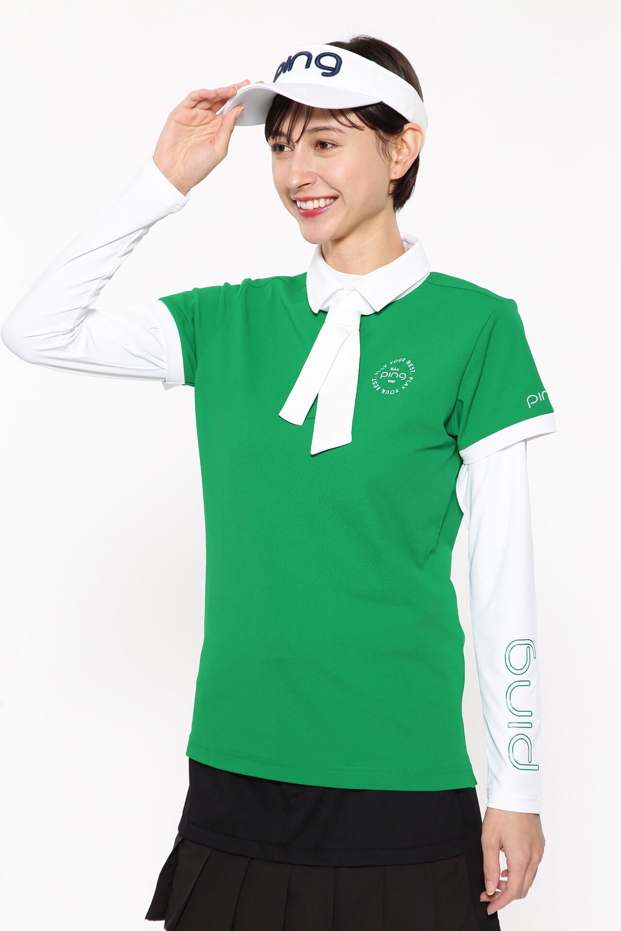 【PING APPAREL】カノコポロ 天竺インナー ネクタイ付きレイヤードツインセット <LADIES LINE> (LADIES)