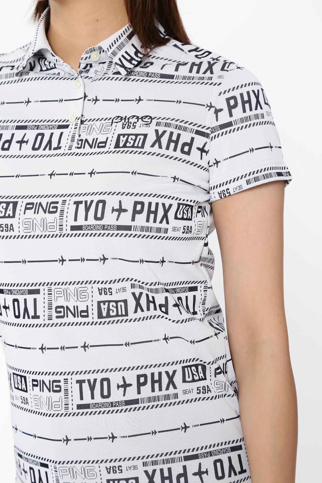 【PING APPAREL】チケット柄ジャガード半袖ポロシャツ <LADIES LINE><NATIVE> (LADIES)