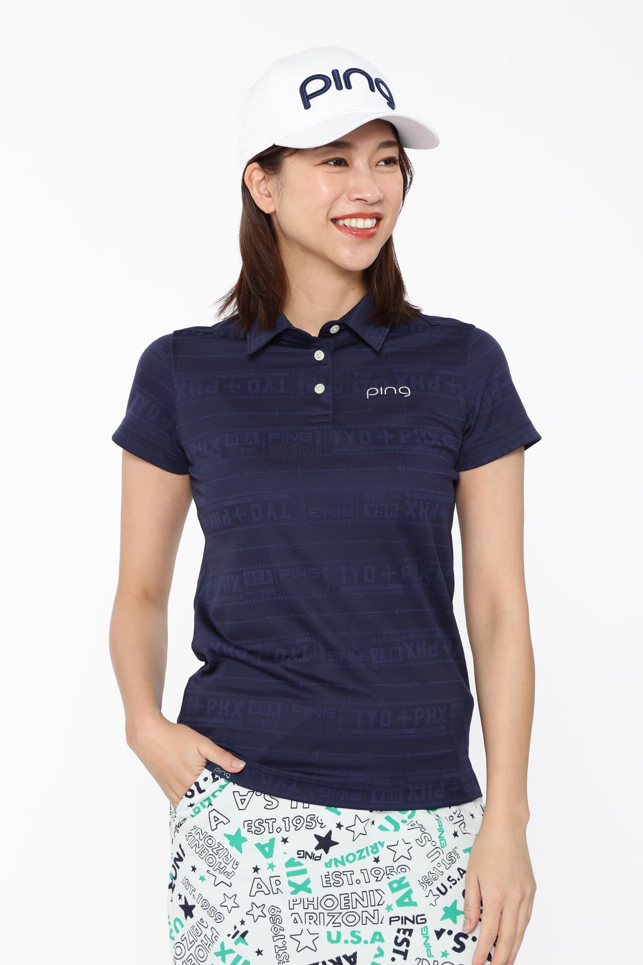 【PING APPAREL】チケット柄ジャガード半袖ポロシャツ <LADIES LINE><NATIVE> (LADIES)