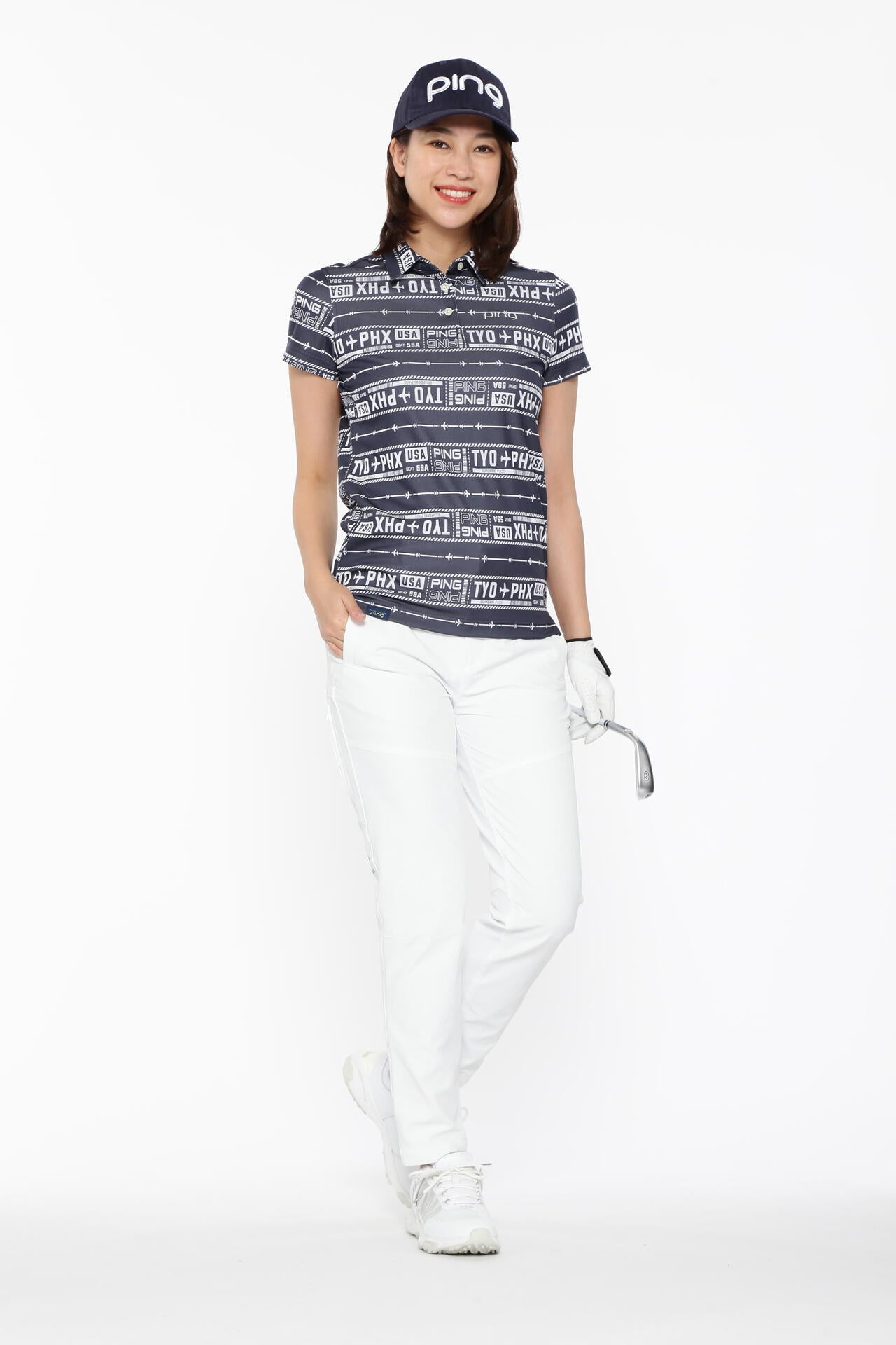【PING APPAREL】チケット柄ジャガード半袖ポロシャツ <LADIES LINE><NATIVE> (LADIES)
