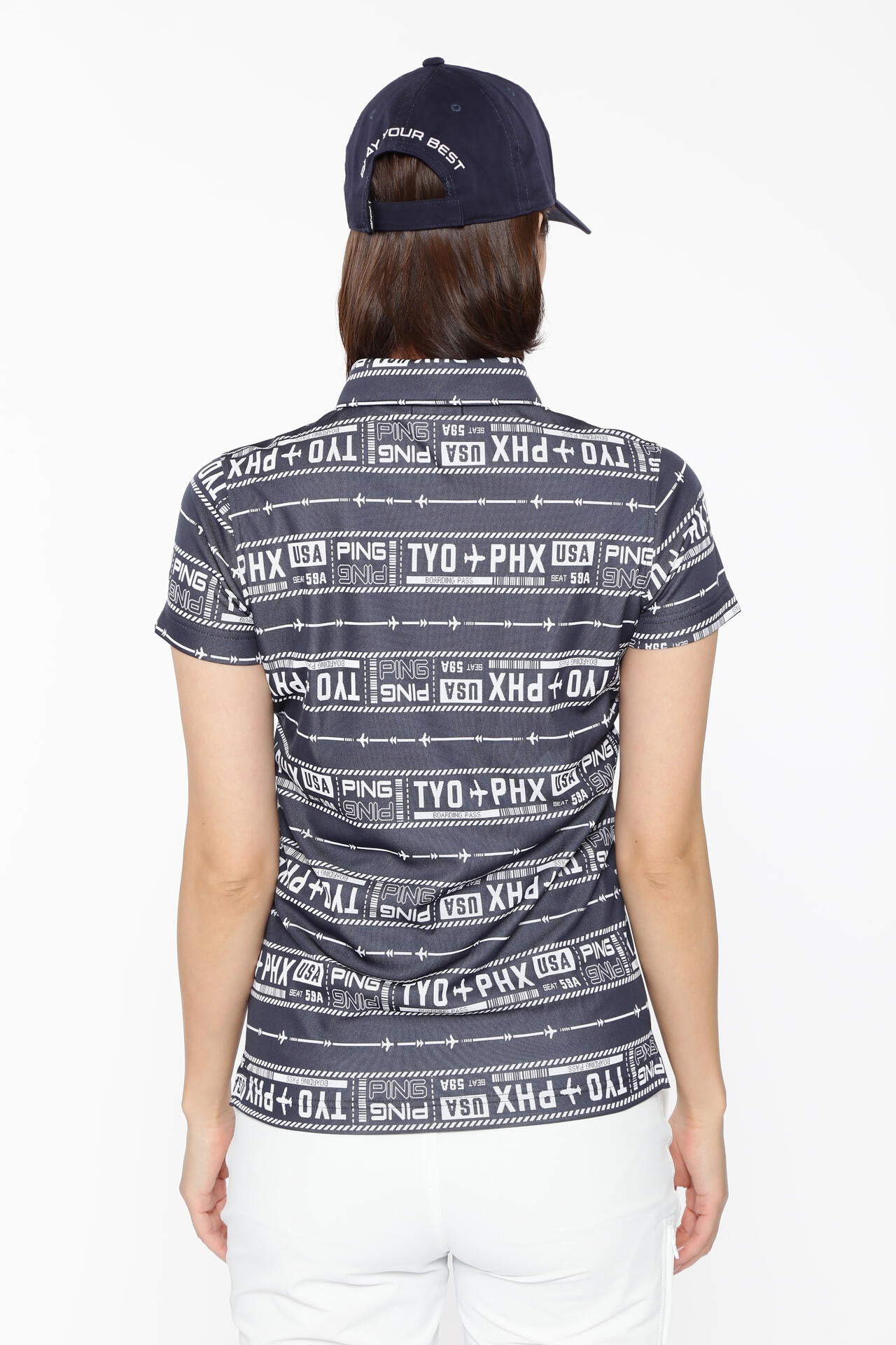 【PING APPAREL】チケット柄ジャガード半袖ポロシャツ <LADIES LINE><NATIVE> (LADIES)