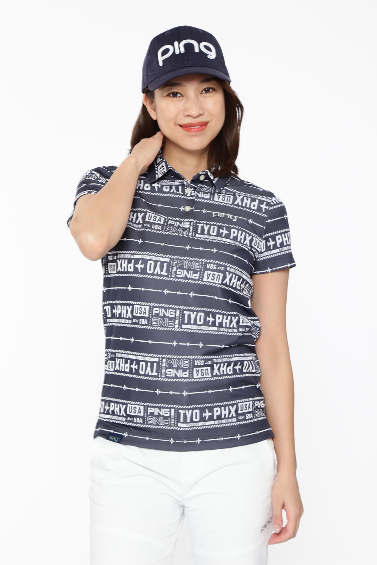 【PING APPAREL】チケット柄ジャガード半袖ポロシャツ <LADIES LINE><NATIVE> (LADIES)