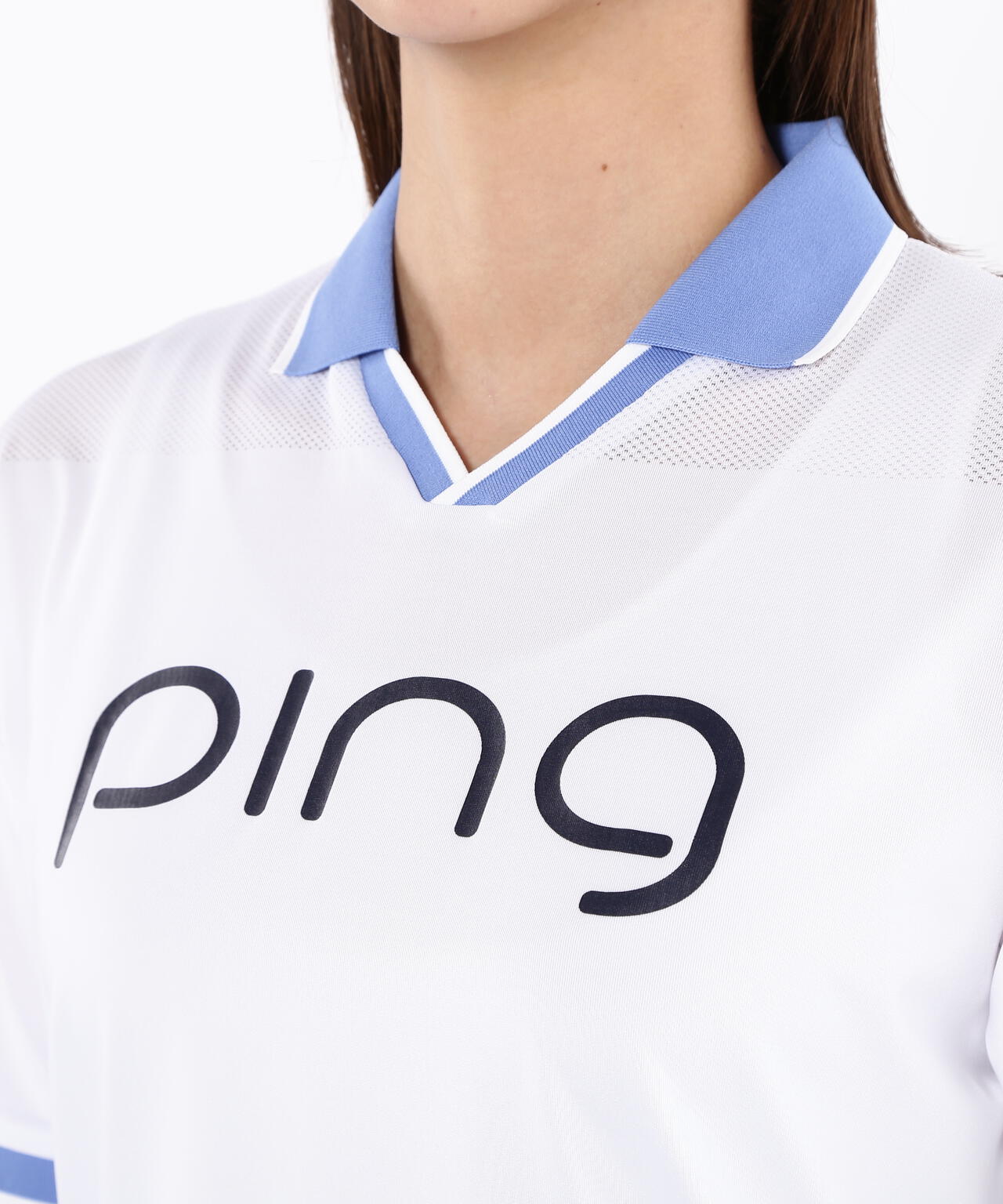 【PING APPAREL】涼風-SUZUKAZE メッシュパネルジャガード半袖ポロシャツ <LADIES LINE> (LADIES)