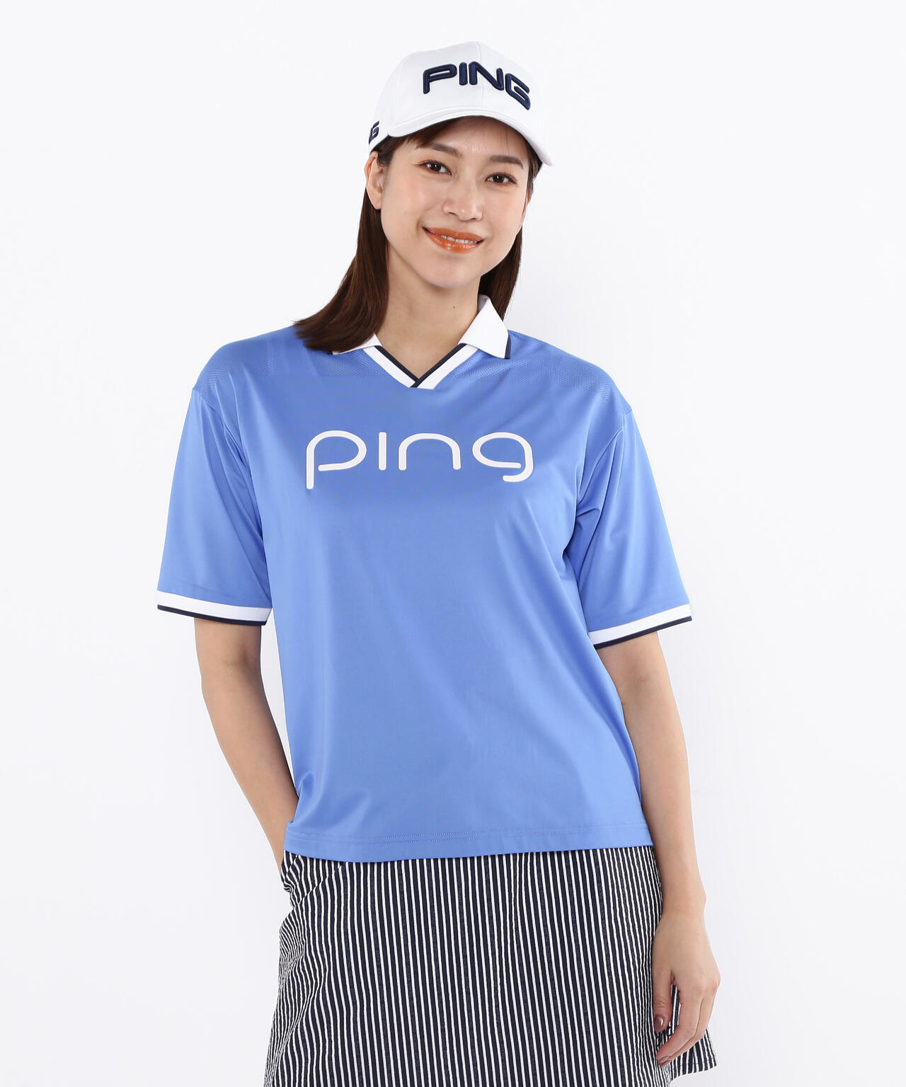 【PING APPAREL】涼風-SUZUKAZE メッシュパネルジャガード半袖ポロシャツ <LADIES LINE> (LADIES)