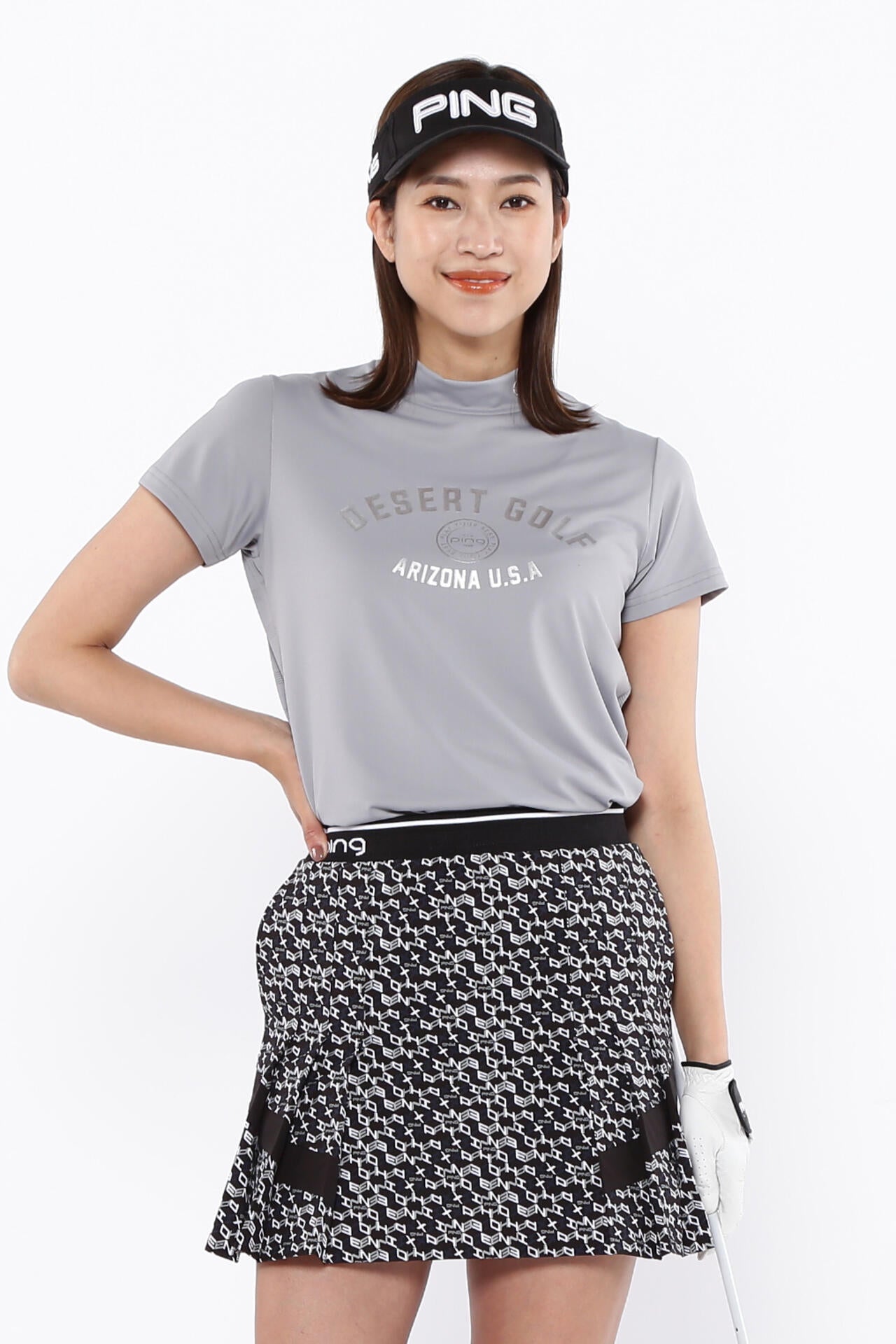 【PING APPAREL】メッシュボーダージャガード半袖ハイネックカットソー <LADIES LINE> (LADIES)