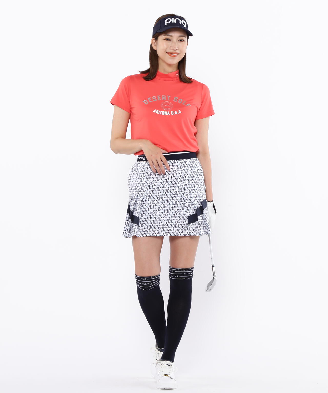 【PING APPAREL】メッシュボーダージャガード半袖ハイネックカットソー <LADIES LINE> (LADIES)