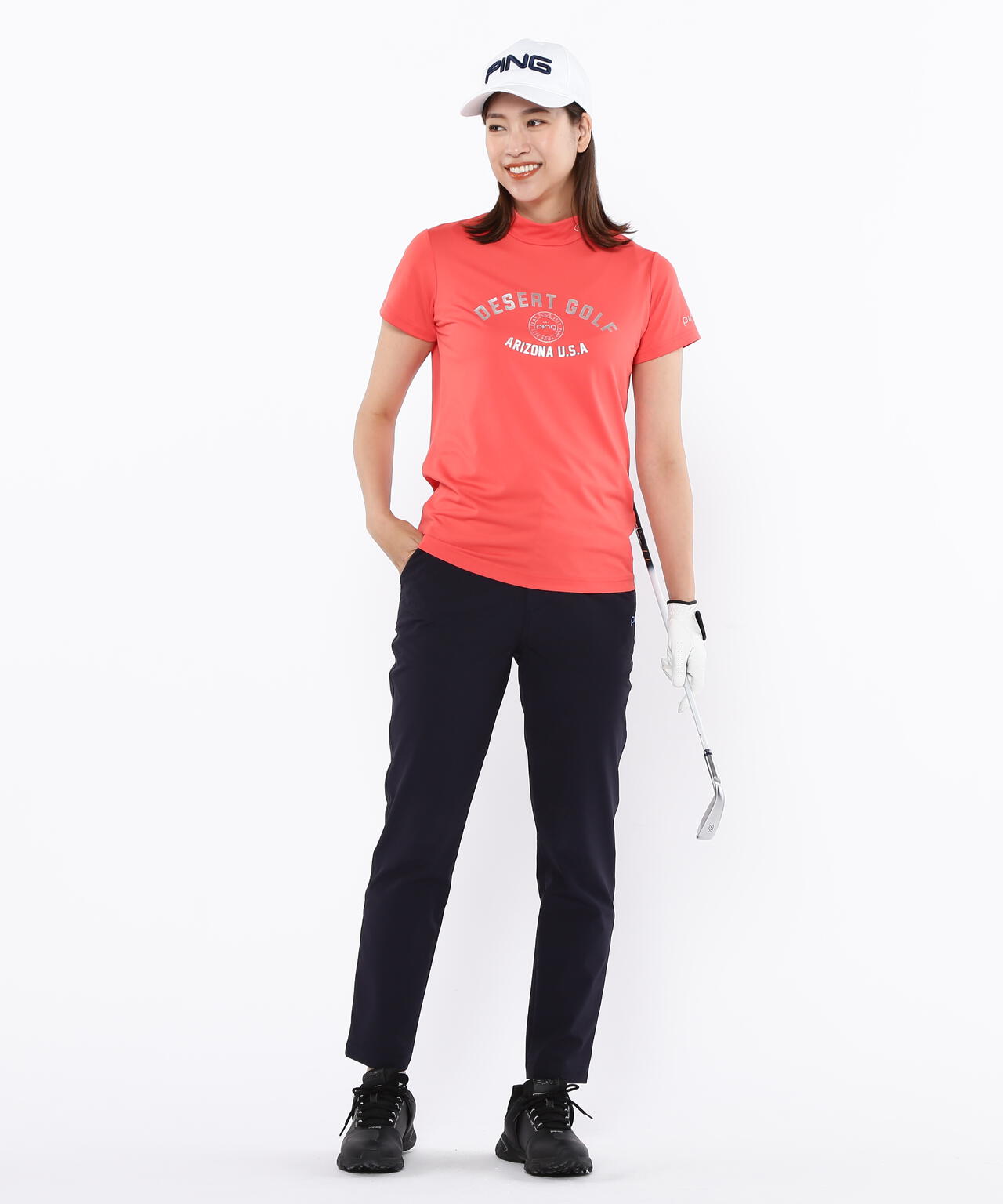 【PING APPAREL】メッシュボーダージャガード半袖ハイネックカットソー <LADIES LINE> (LADIES)