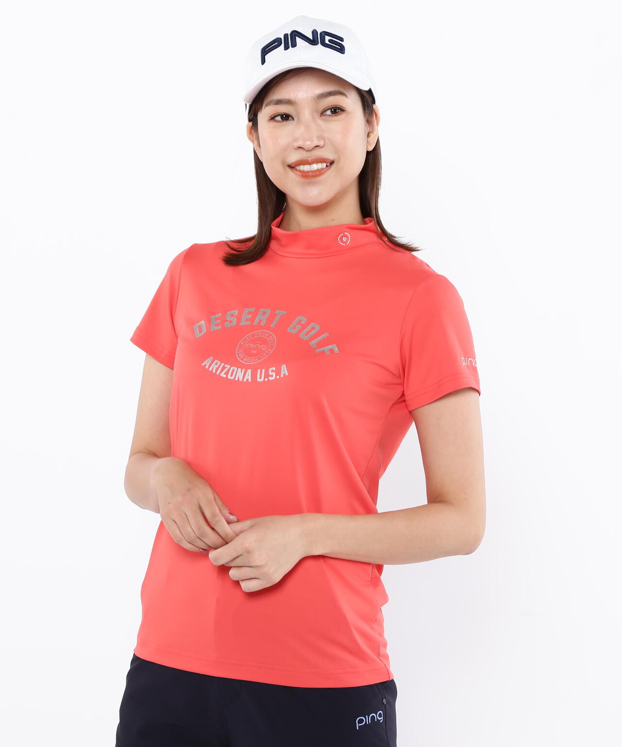 【PING APPAREL】メッシュボーダージャガード半袖ハイネックカットソー <LADIES LINE> (LADIES)