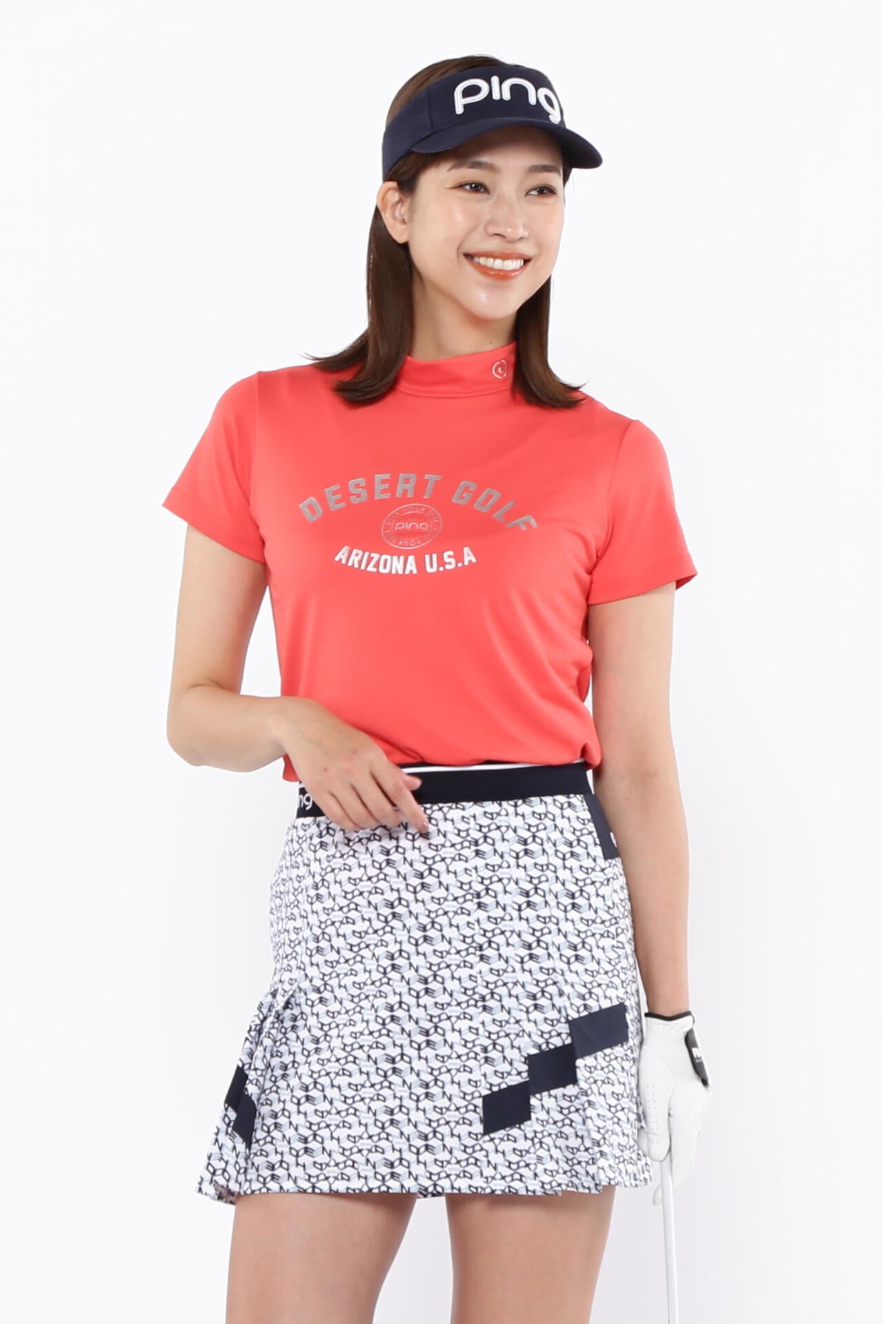 【PING APPAREL】メッシュボーダージャガード半袖ハイネックカットソー <LADIES LINE> (LADIES)
