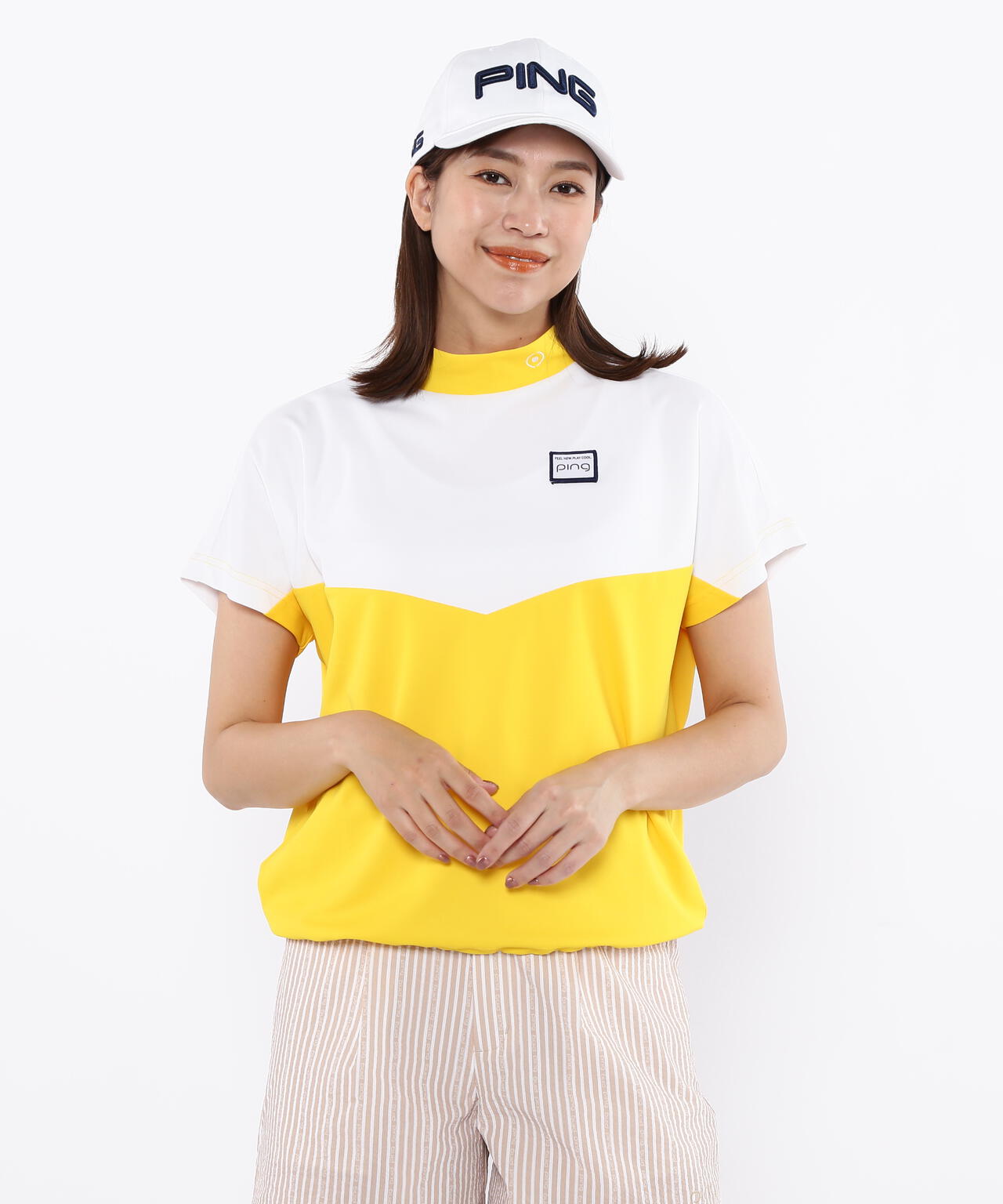 【PING APPAREL】配色半袖ハイネックシャツ <LADIES LINE><NATIVE> (LADIES)