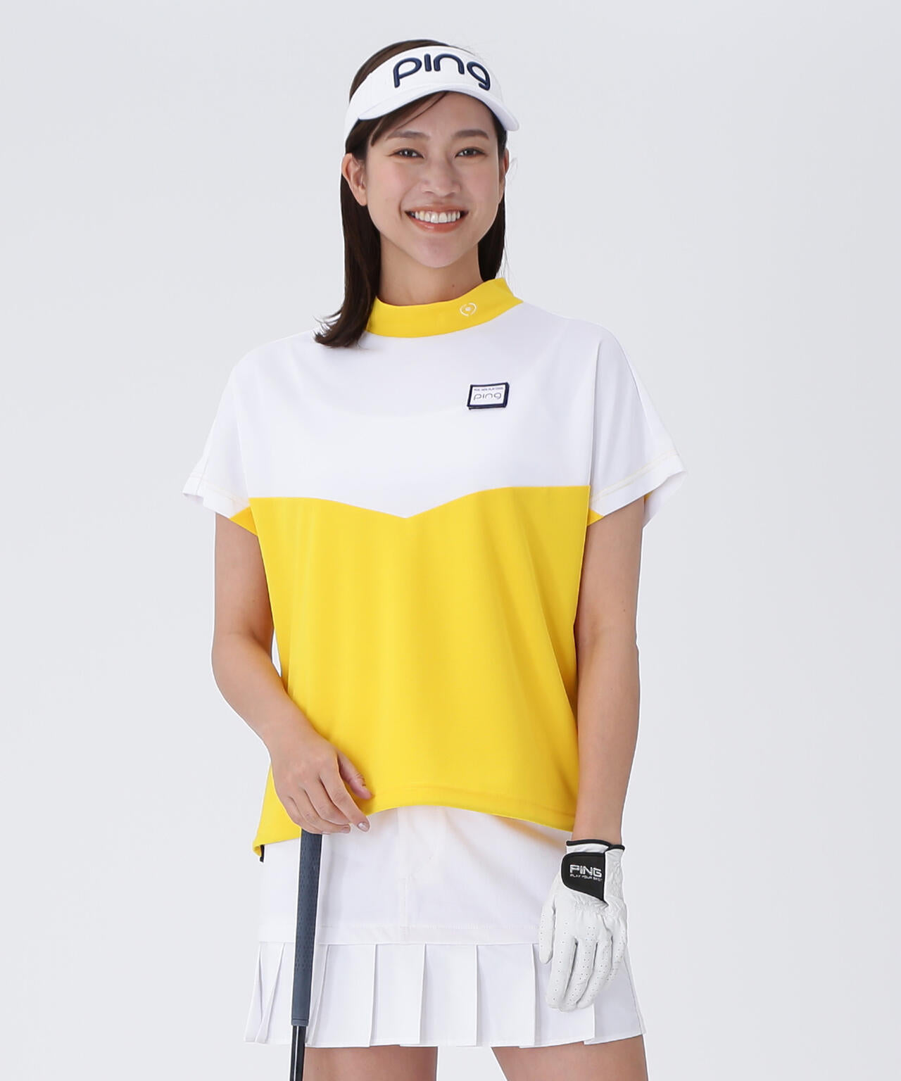 【PING APPAREL】配色半袖ハイネックシャツ <LADIES LINE><NATIVE> (LADIES)