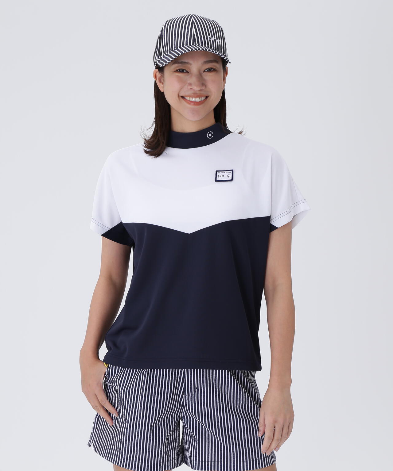 【PING APPAREL】配色半袖ハイネックシャツ <LADIES LINE><NATIVE> (LADIES)