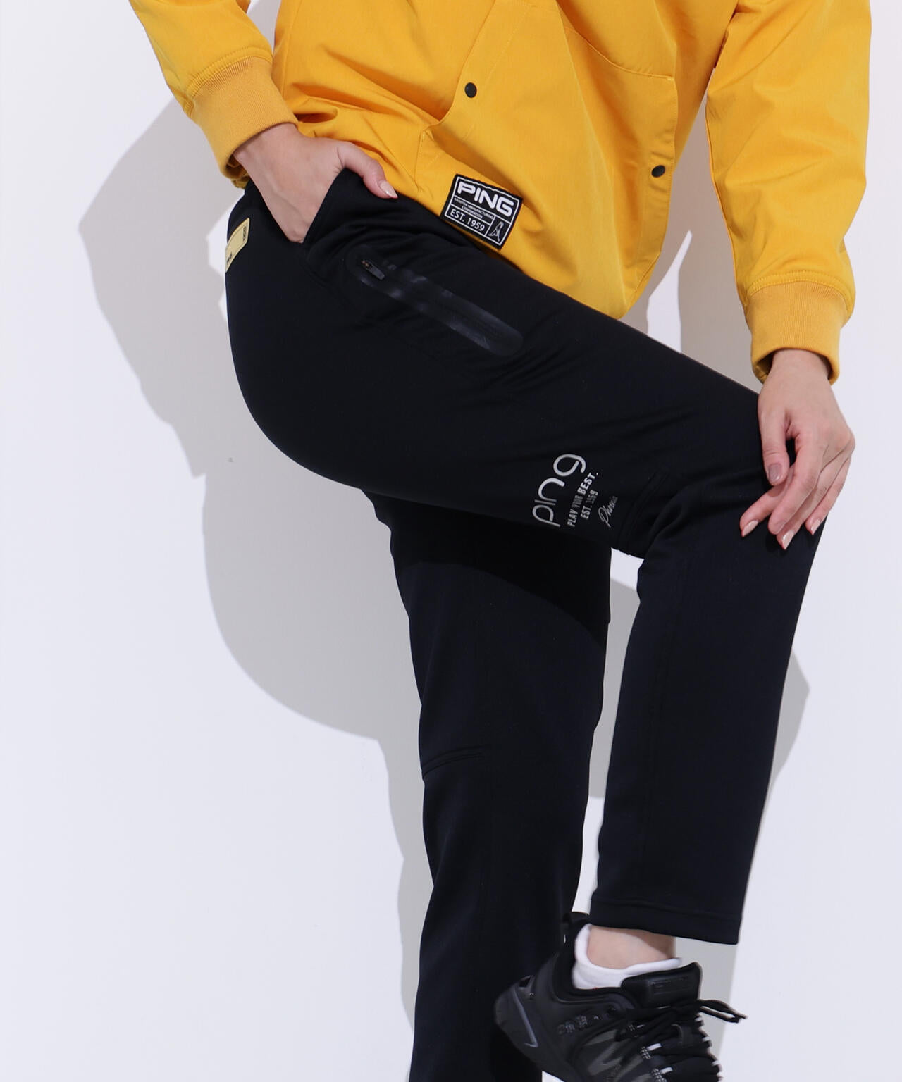 【PING APPAREL】全方向ストレッチRENUキルト/ダンボールジャージ テーパードパンツ <GOLD> (LADIES)