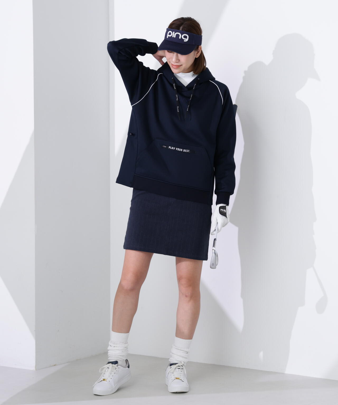 【PING APPAREL】全方向ストレッチRENUキルトダンボールジャージスウェットフーディ <GOLD> (LADIES)