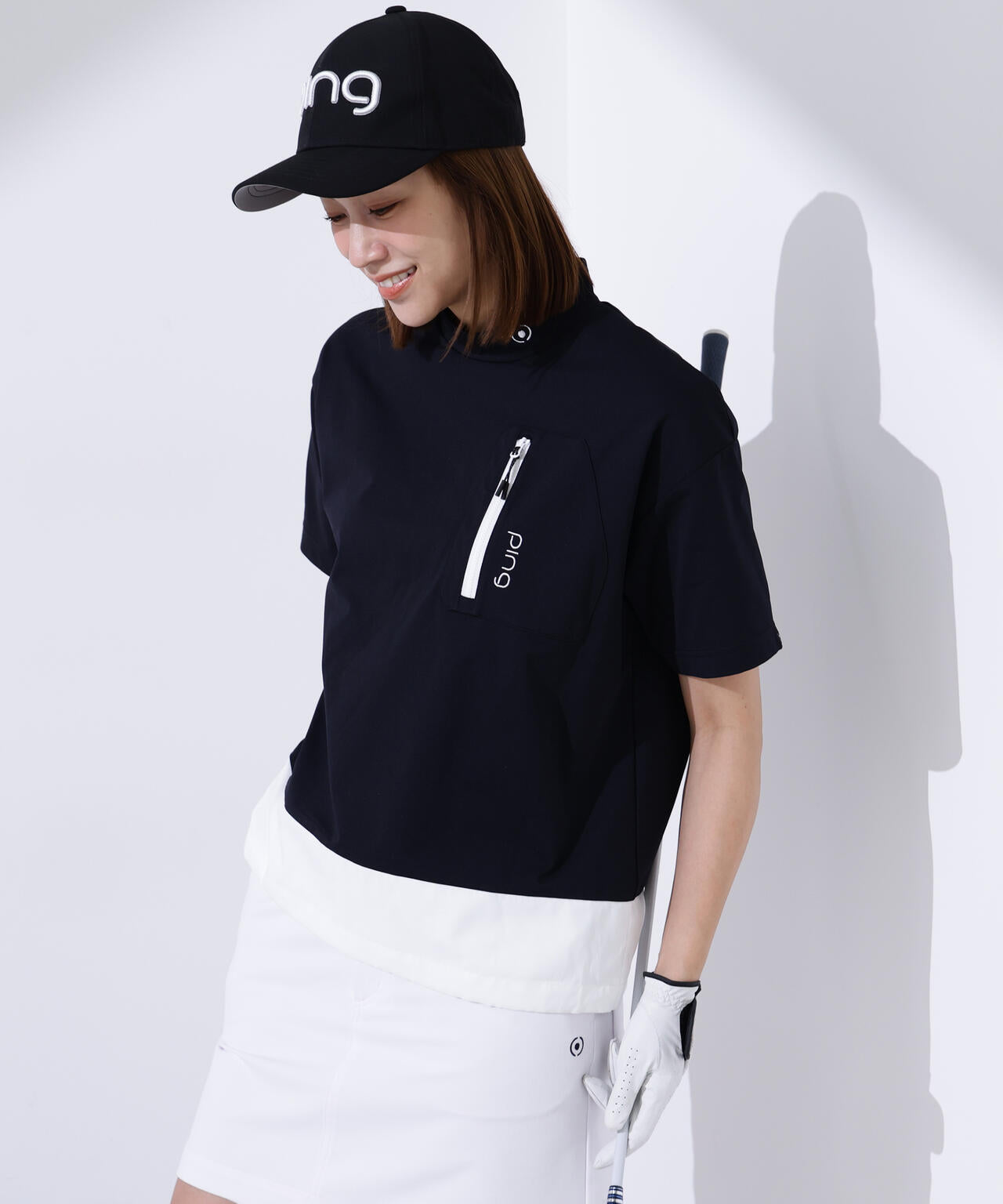 【PING APPAREL】EPIXミニワッフルバイカラー半袖ハイネックシャツ <GOLD> (LADIES)